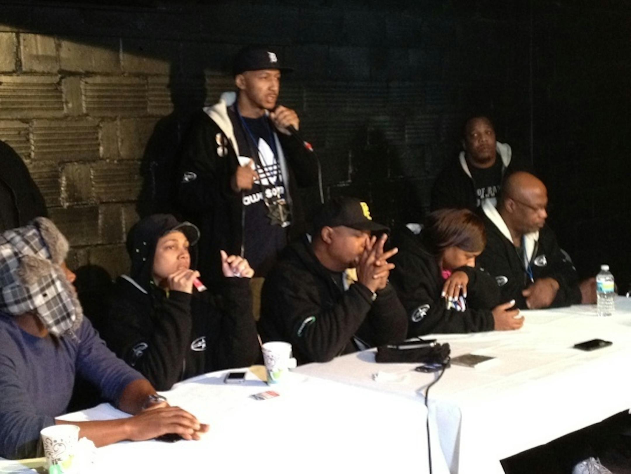 Awesome Dre, back, talks at the Hip-Hop Gods press conference in front of Chuck D.