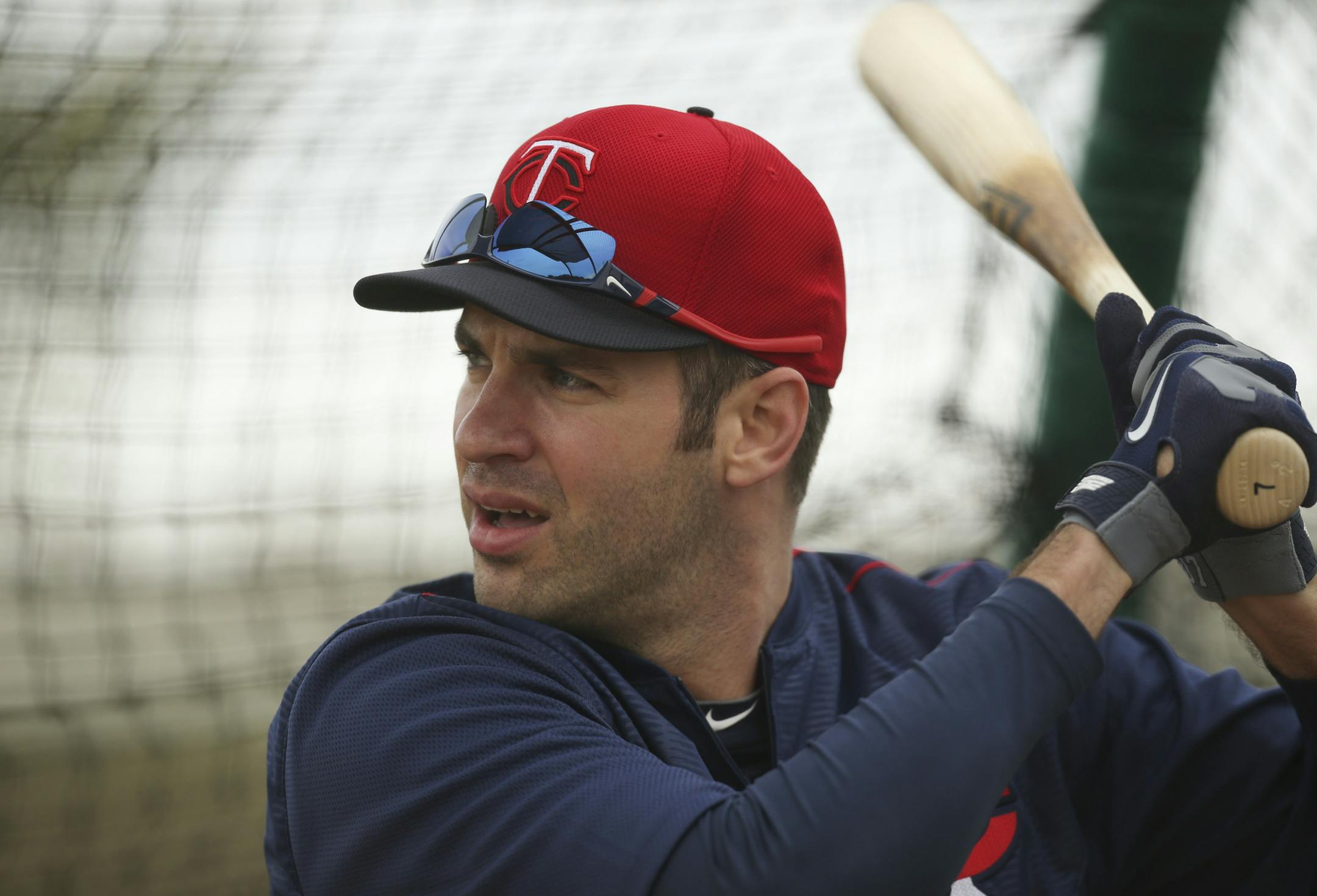 Twins first baseman Joe Mauer took batting practice Friday morning at Hammond Stadium. ] JEFF WHEELER &#xef; jeff.wheeler@startribune.com The entire Twins squad reported to training camp on Friday, February 27, 2015 and worked out after team meetings at Hammond Stadium in Fort Myers, FL.