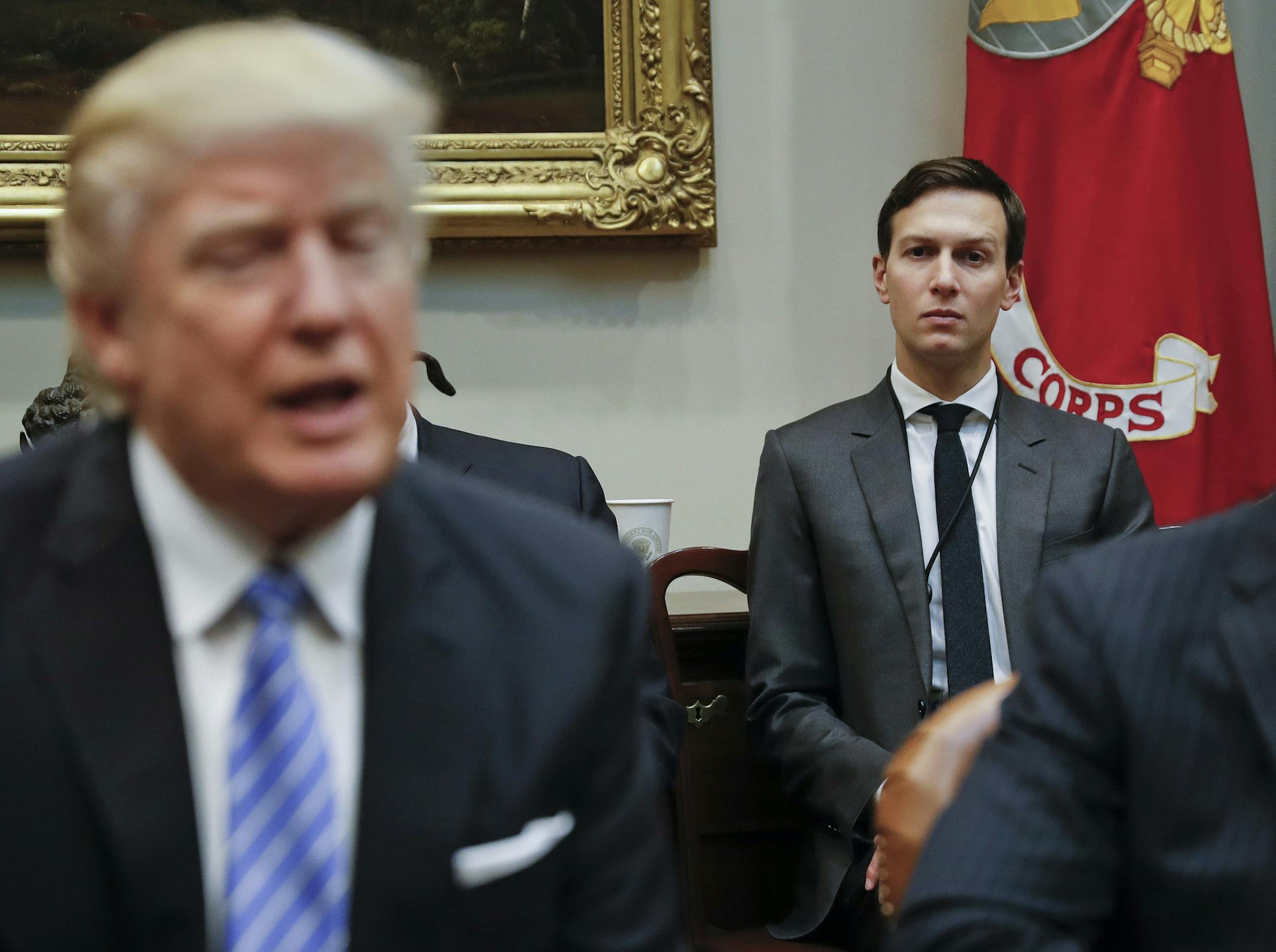 White House Senior Adviser Jared Kushner, shown behind President Donald Trump, is arguably one of the most influential voices in the West Wing.