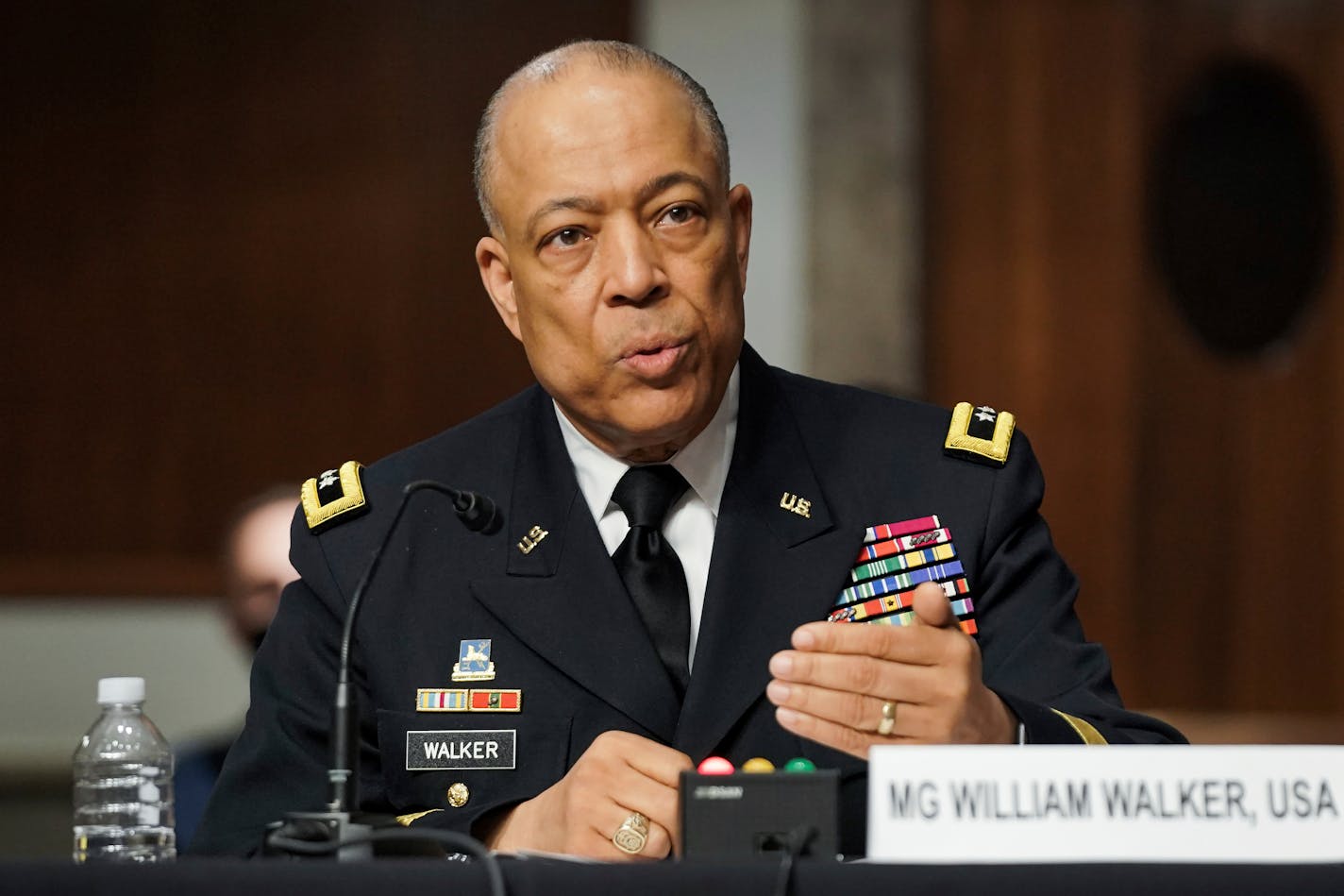 Army Maj. Gen. William Walker, Commanding General of the District of Columbia National Guard answers questions during a Senate Homeland Security and Governmental Affairs &amp; Senate Rules and Administration joint hearing on Wednesday, March 3, 2021, to discuss the Jan. 6 attack on the U.S. Capitol. (Greg Nash/Pool via AP