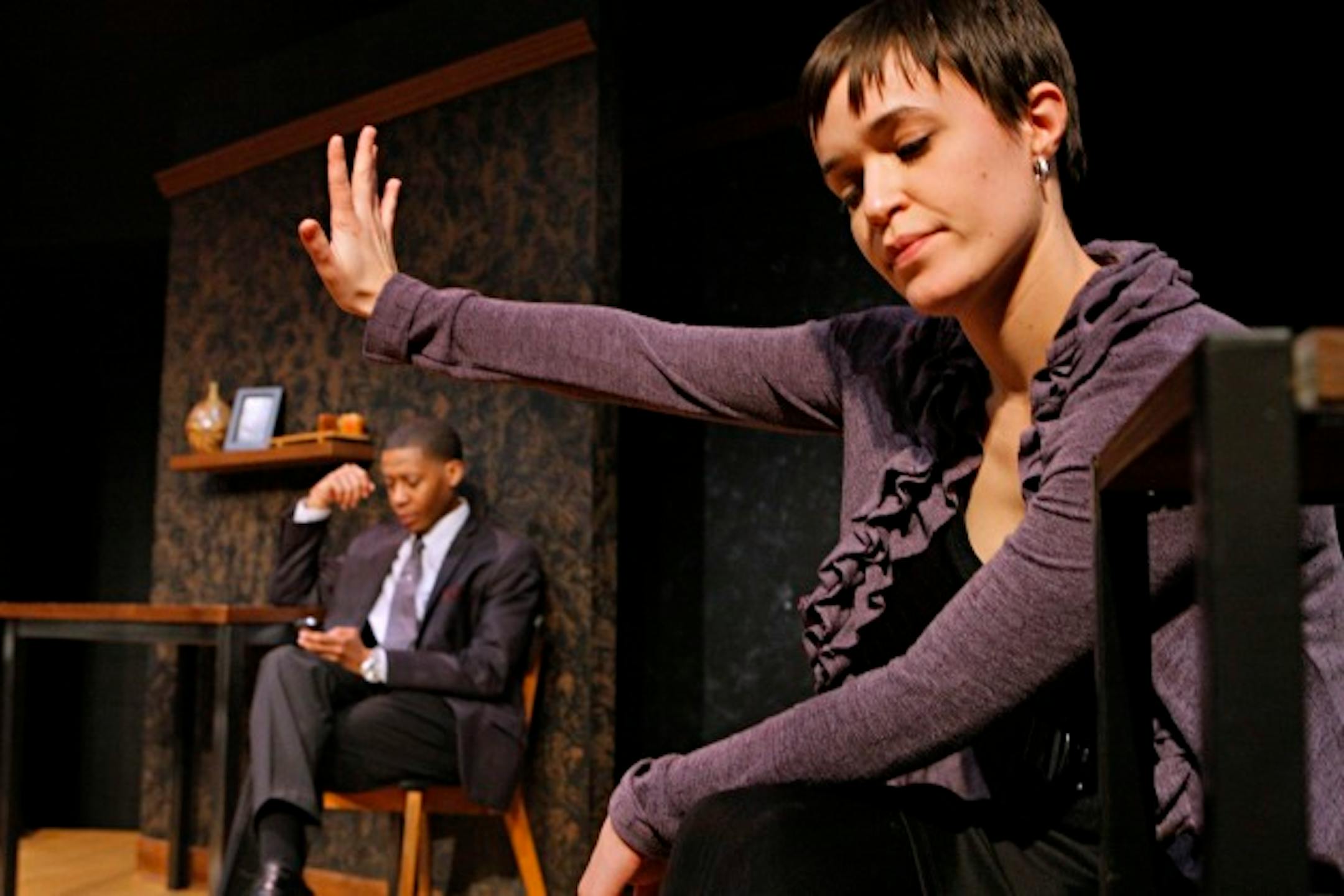 Namir Smallwood as Jackson and Sara A. Richardson as Suzy in the Pillsbury House Theatre production of Buzzer