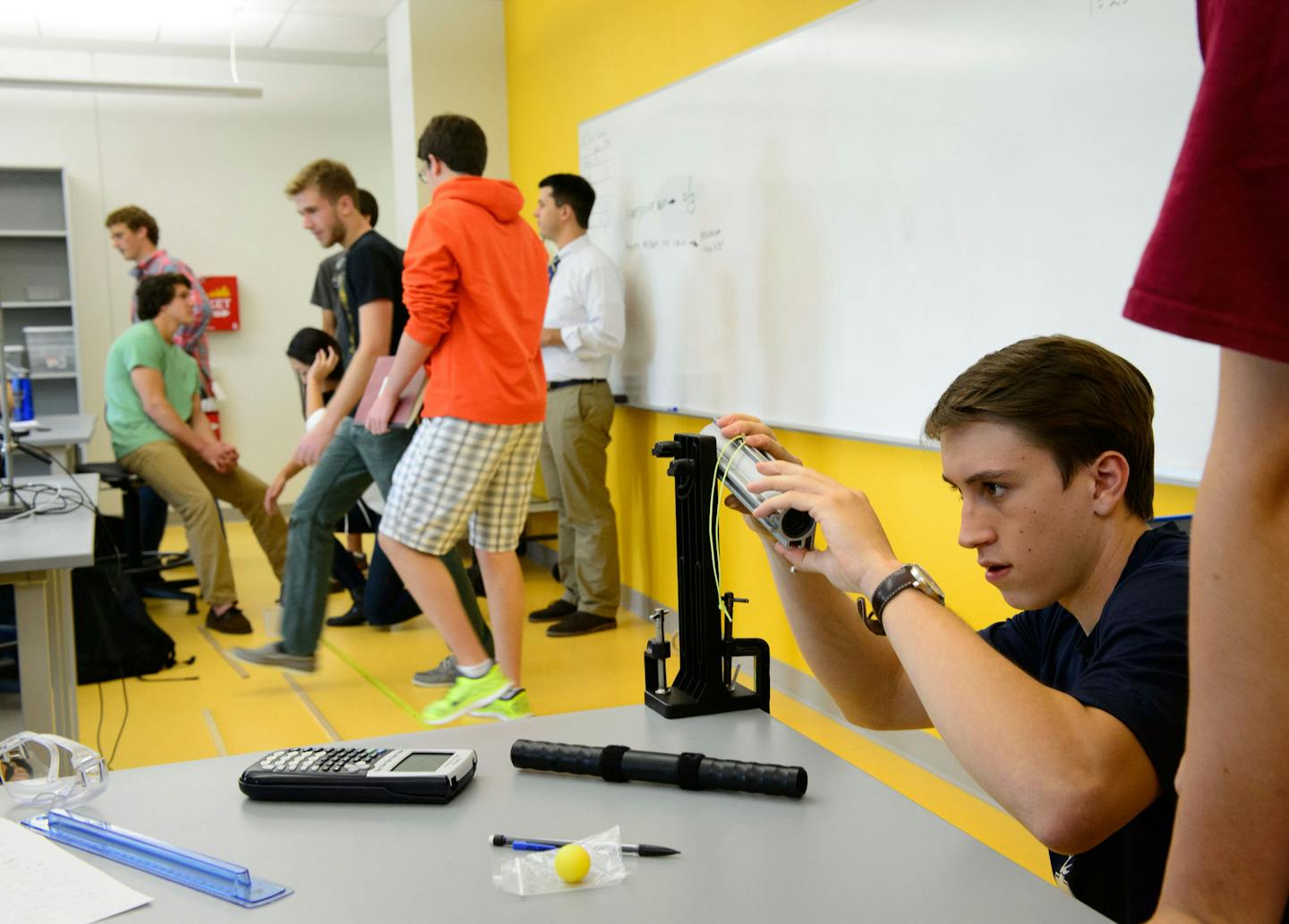 In Tom Taylor's AP Physics class teams of students were given an angle along with some other data and had to calculate how to shoot a small yellow ball into a tiny cup. The newly constructed Breck Upper School in Golden Valley. Wednesday, October 2, 2013 ] GLEN STUBBE * gstubbe@startribune.com