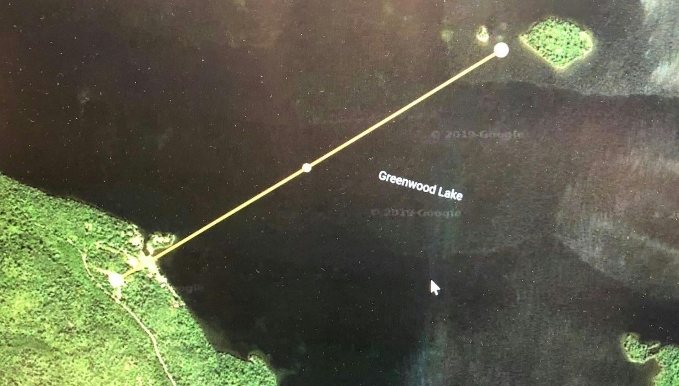 The anglers ran into trouble near on island on Greenwood Lake.