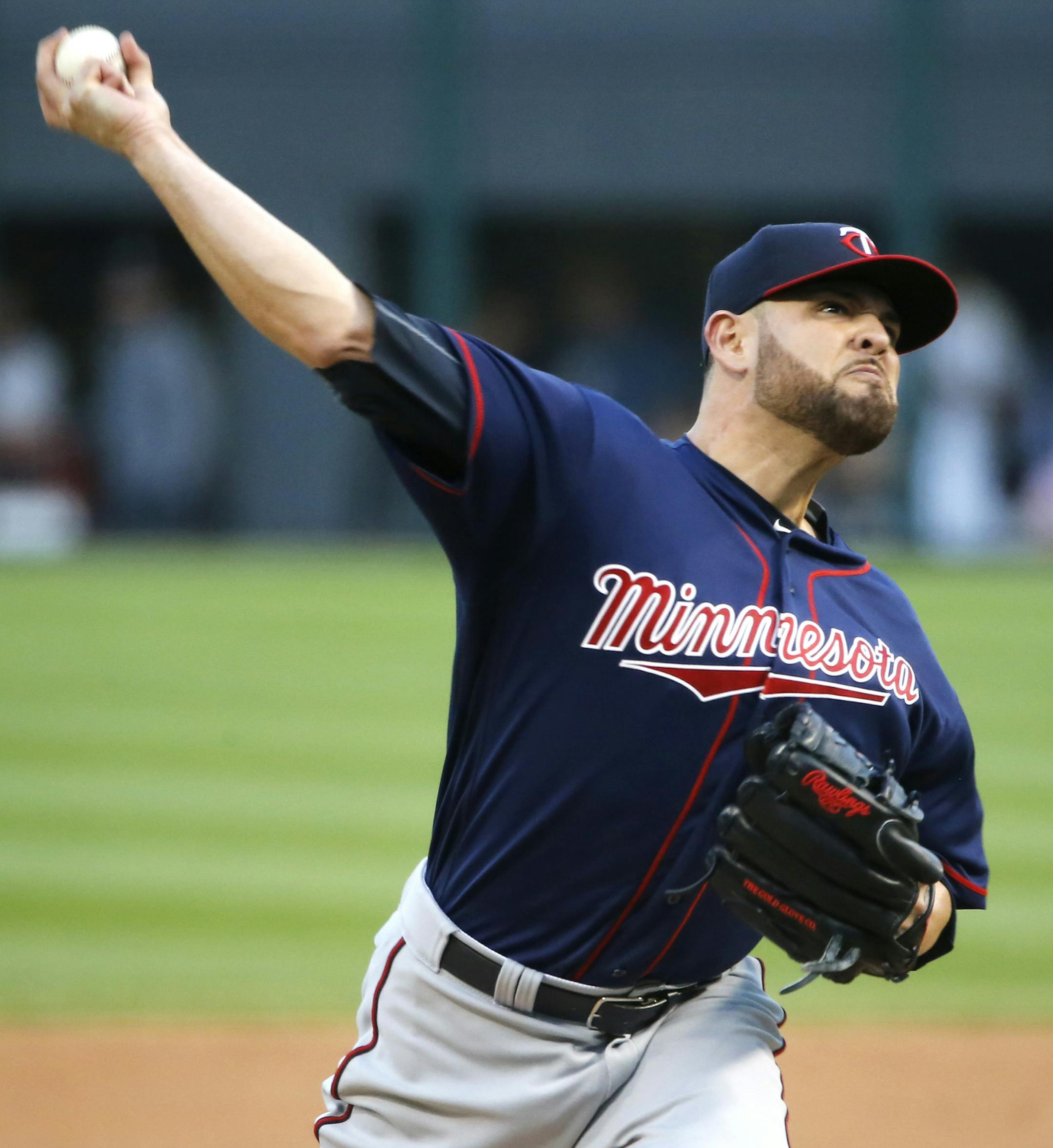 Minnesota Twins starting pitcher Ricky Nolasco delivers during the first inning of a baseball game against the Chicago White Sox Friday, May 6, 2016, in Chicago. (AP Photo/Charles Rex Arbogast)