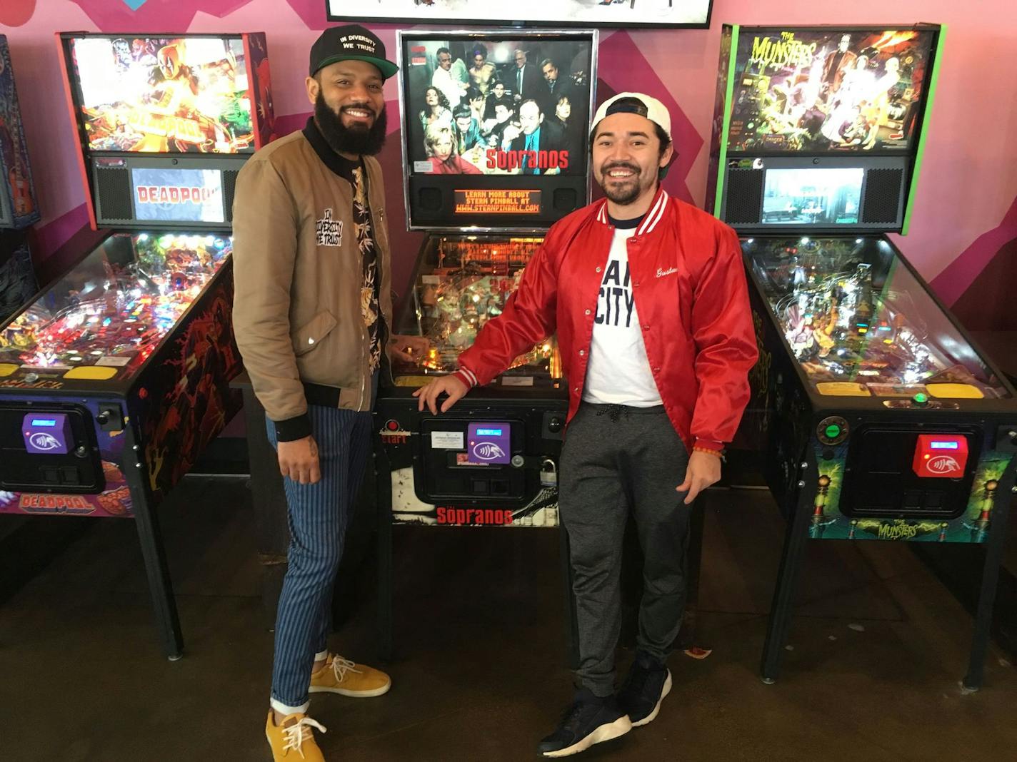 Chef and managing partner Justin Sutherland (left) and bar director Gus Gonzalez at Ox Cart Arcade in St. Paul.