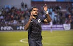Minnesota United FC forward Pablo Campos (9) gestured to the crowd as he left the field of play in the second half Saturday night. ] Aaron Lavinsky &#
