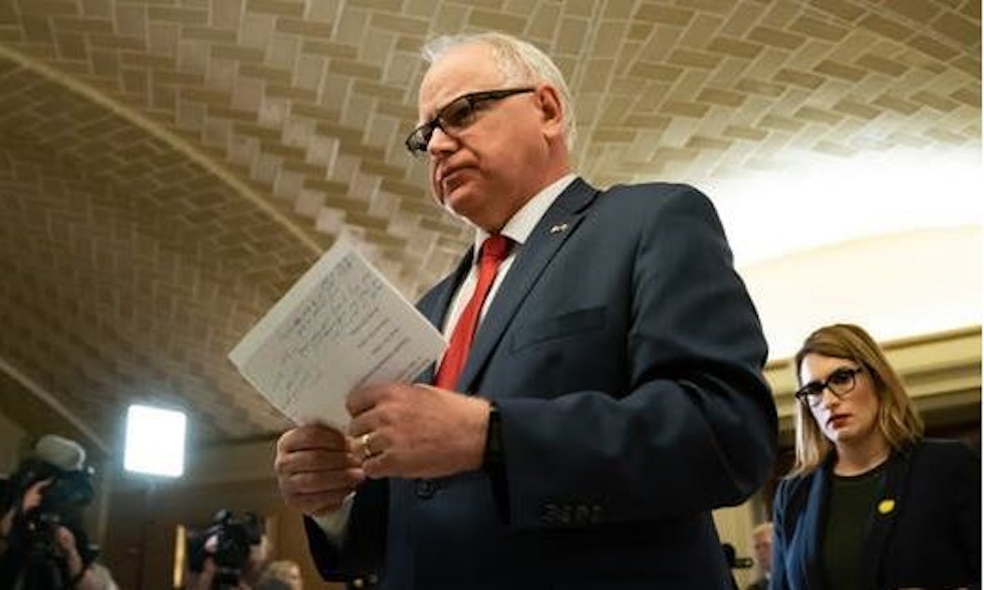 Gov. Tim Walz and Lt. Gov. Peggy Flanagan returned to their offices after responding to the GOP budget offer Monday.