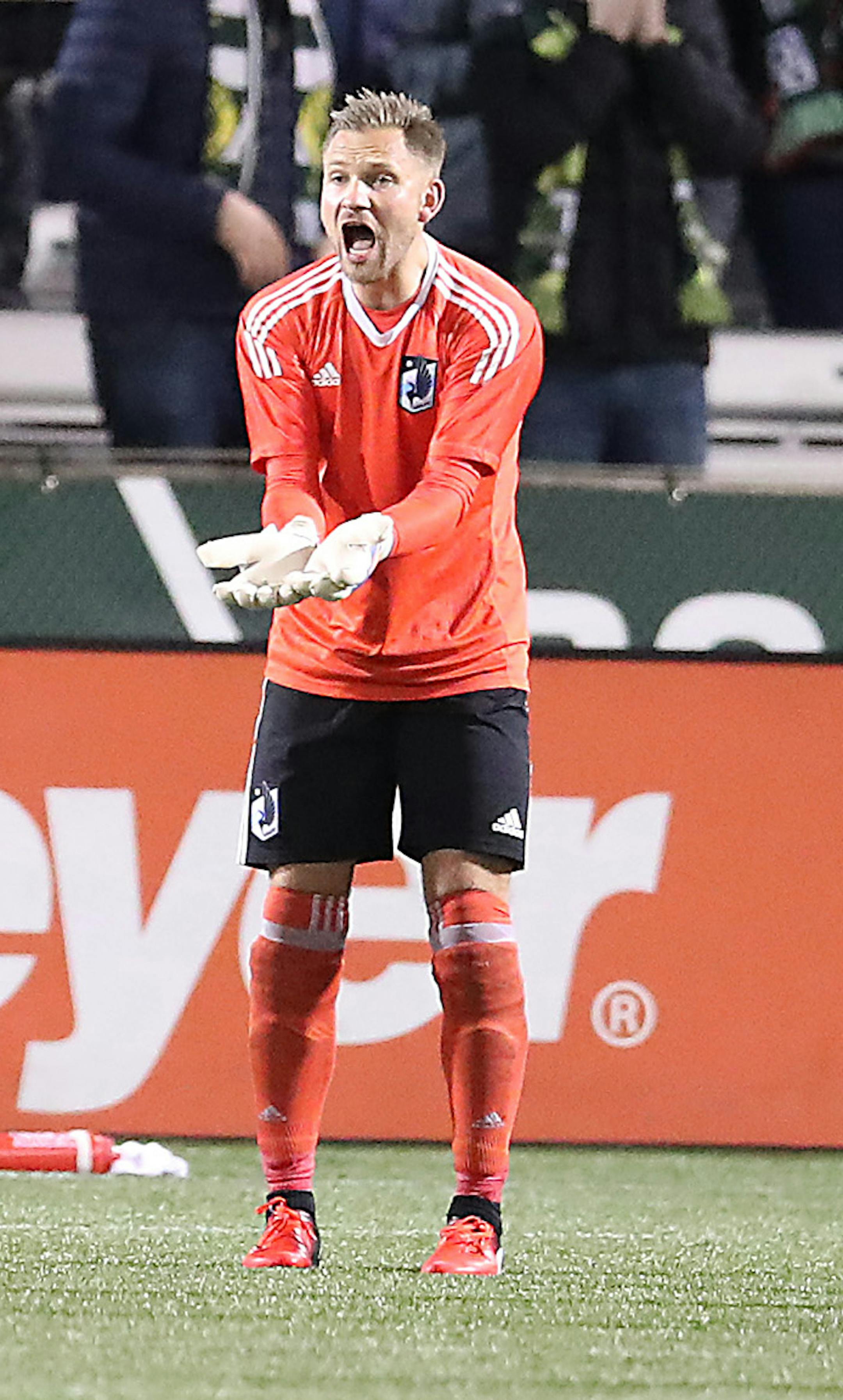 Minnesota United FC's John Alvbage disputed a call in the second half at Providence Park, Sunday, February 12, 2017 in Portland, OR. ] ELIZABETH FLORES &#x2022; liz.flores@startribune.com ORG XMIT: MIN1702122115472581