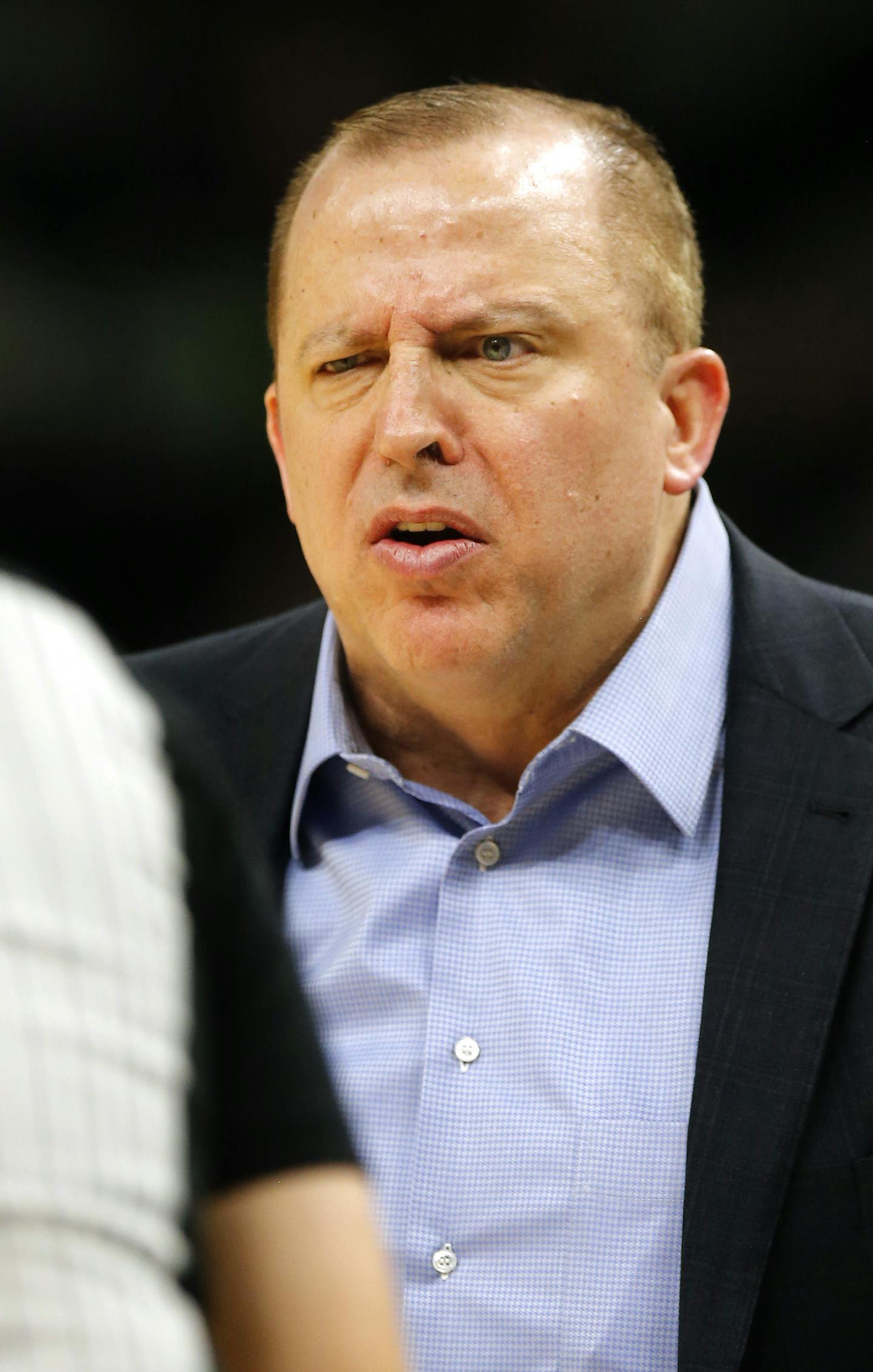 Wolves head coach Tom Thibodeau expresses his disagreement with a call.]Timberwolves play Milwaukee Bucks at Target Center on 2/1/2018. the Richard Tsong-Taatarii&#xef;rtsong-taatarii@startribune.com