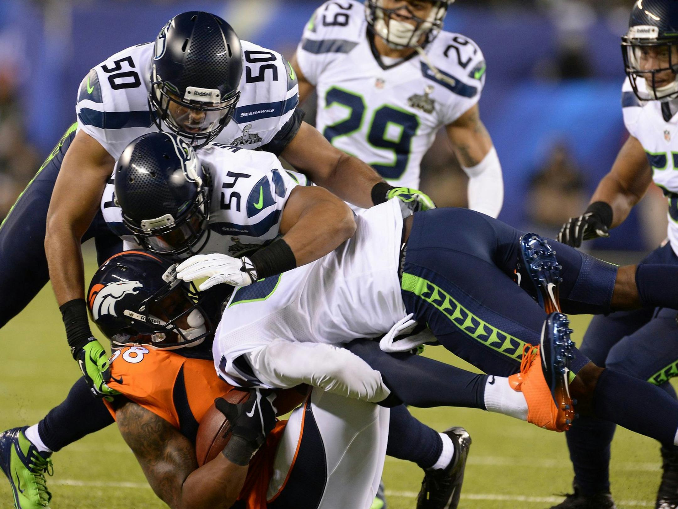 Broncos wide receiver Demaryius Thomas might have set a Super Bowl record with 13 receptions Sunday, but he also paid the price repeatedly from a punishing Seahawks defense ready to pile on to him.