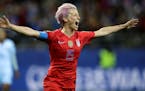 United States 'Megan Rapinoe celebrates after scoring her side's 9th goal during the Women's World Cup Group F soccer match between United States and 