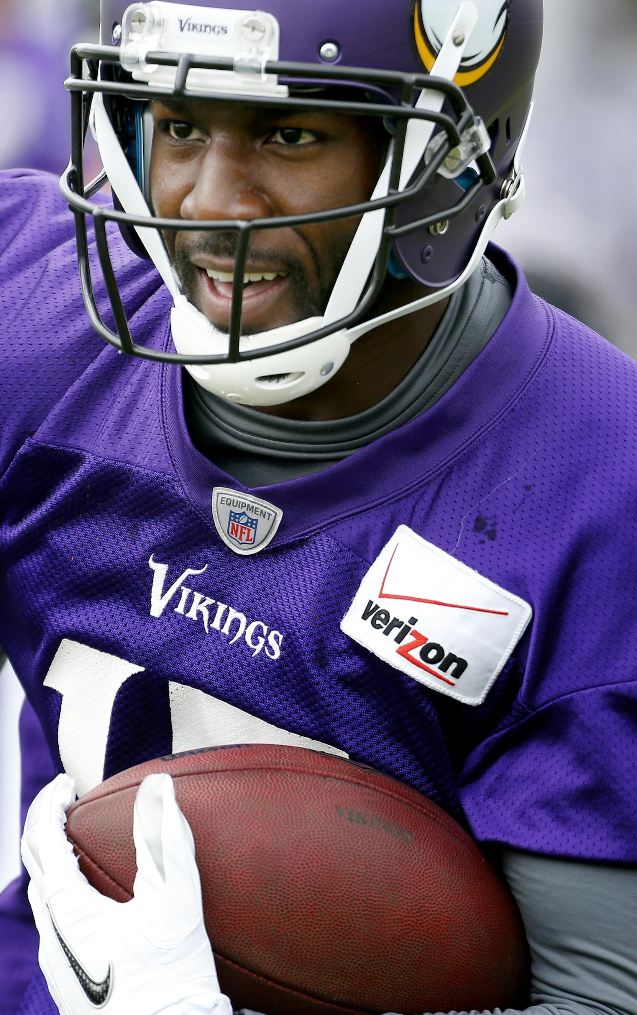 Minnesota Vikings receiver Greg Jennings (15) during the afternoon practice on Saturday. ] CARLOS GONZALEZ cgonzalez@startribune.com July 27, 2013, Minnesota Vikings Training Camp, Mankato, Minn., Minnesota State University, Mankato -