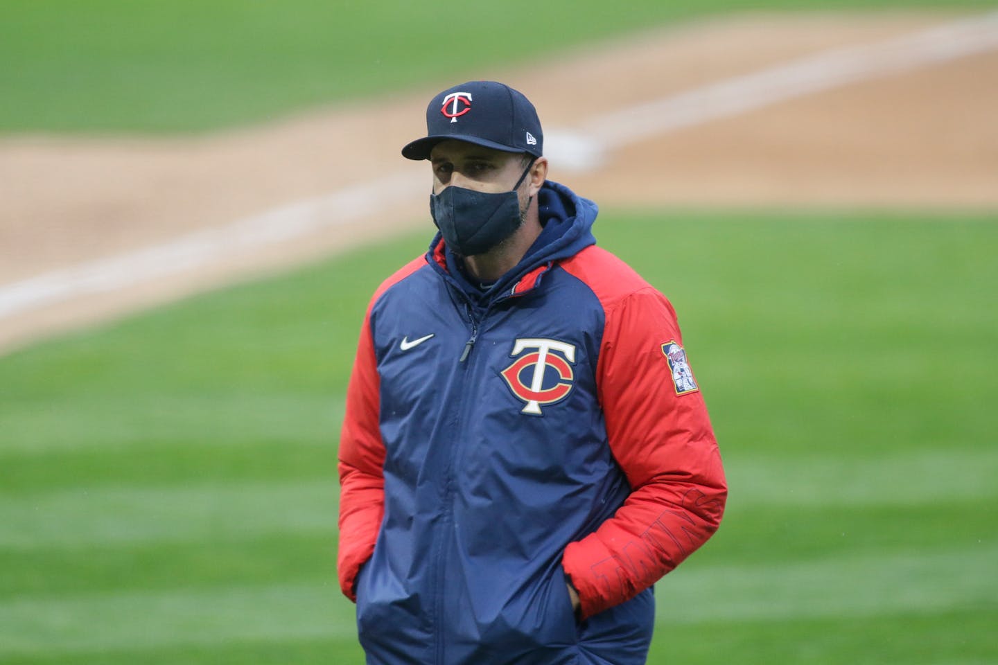 Minnesota Twins manger Rocco Baldelli walks off the field against the Boston Red Sox during a baseball game, Wednesday, April 14, 2021, in Minneapolis. (AP Photo/Andy Clayton-King)