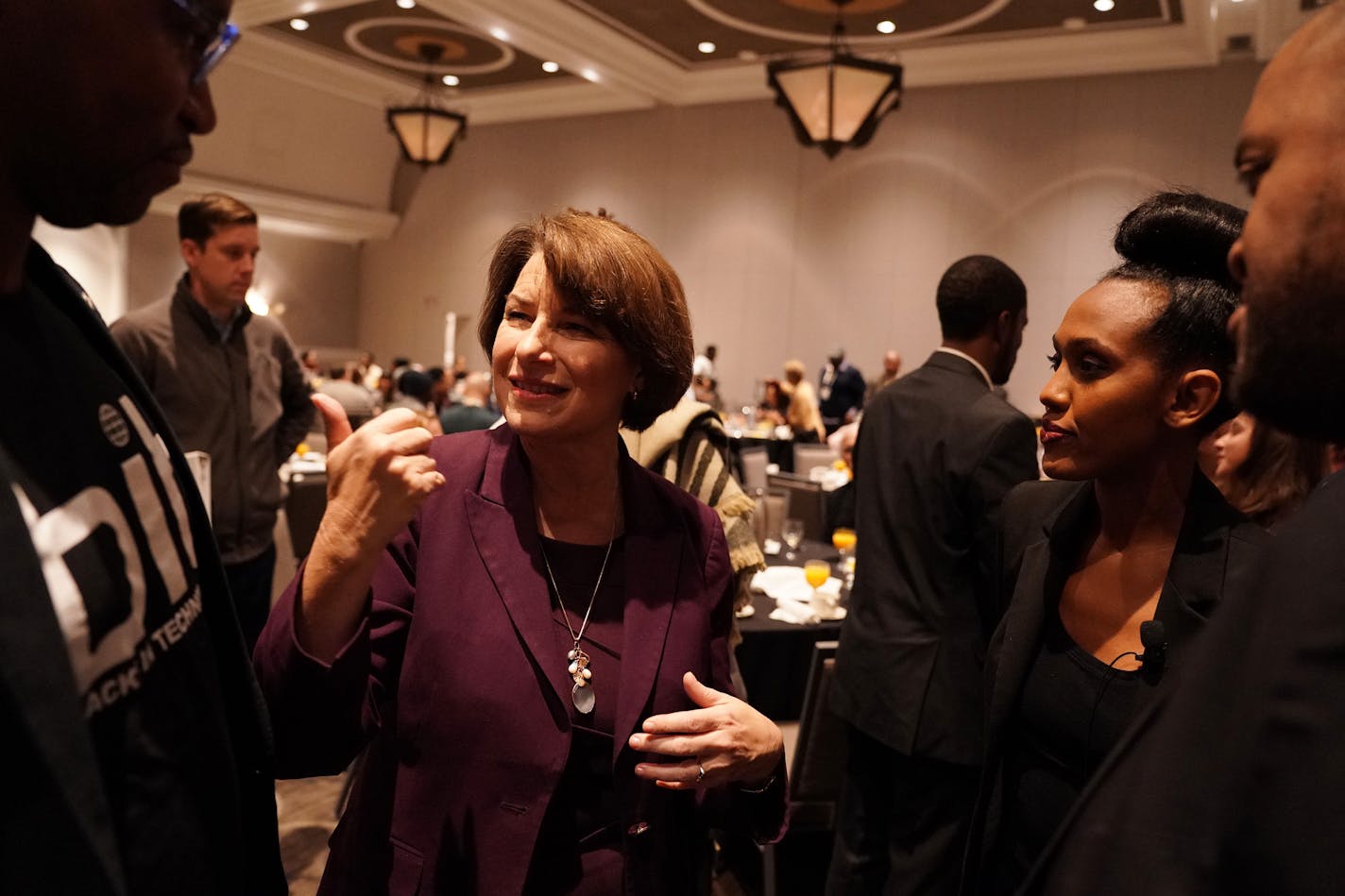 U.S. Sen. Amy Klobuchar spoke with attendees of the Blacks in Tech Conference breakfast before speaking during the program in St. Paul, Minn., in October 2018.