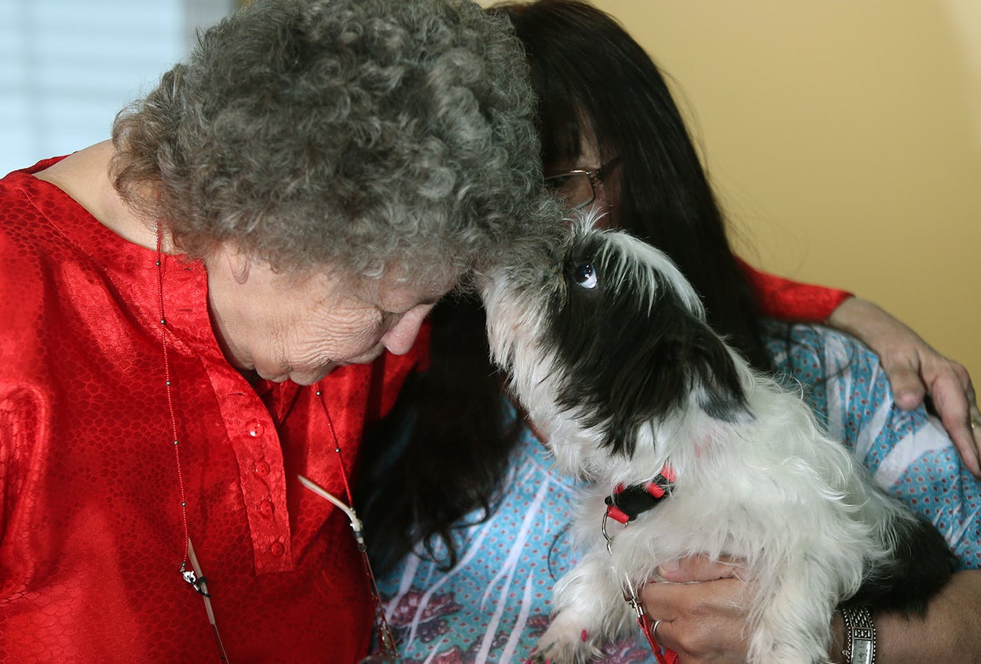 Women’s Center founder Louise Seliski, at left with Berger and her dog, said the Brainerd shelter has allowed pets in certain areas since the 1970s without incident.