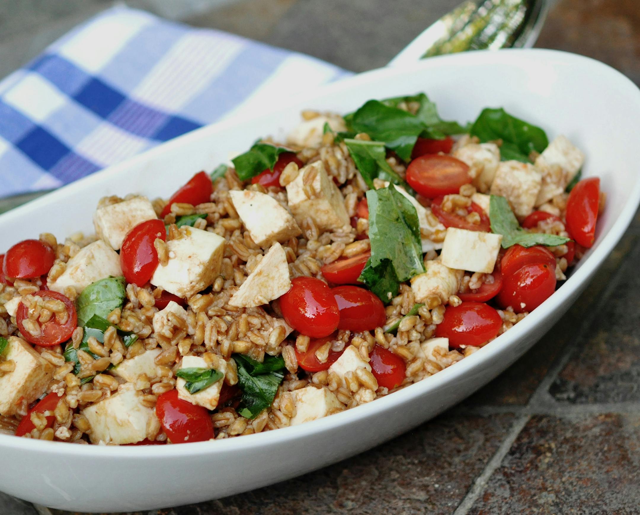 Meredith Deeds, Special to the Star Tribune Farro Caprese Salad. For June 5 Taste cover story.