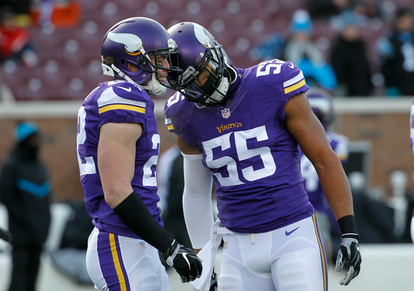 Vikings outside linebacker Anthony Barr, right, and safety Harrison Smith were added as injury replacements to the Pro Bowl roster Monday, along with quarterback Teddy Bridgewater.