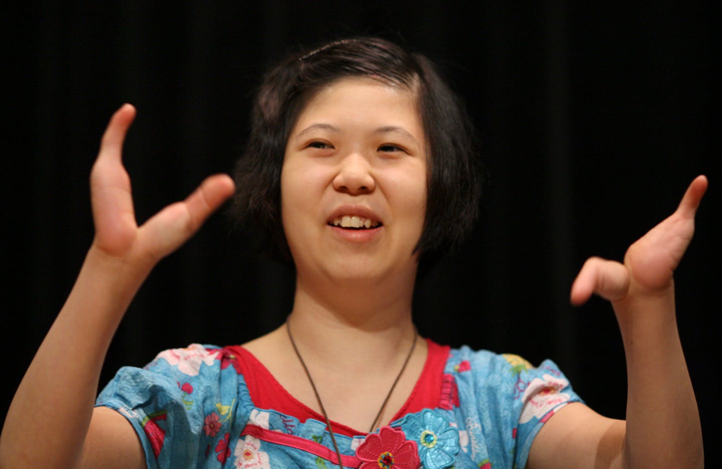 Hee Ah Lee waved to the audience after concluded performing an excerpt of Beethoven's "Ode to Joy" on the piano Tuesday afternoon at Valley View Middle School in Edina. When asked if she ever gets stage fright, she responded "No! I was born to perform."