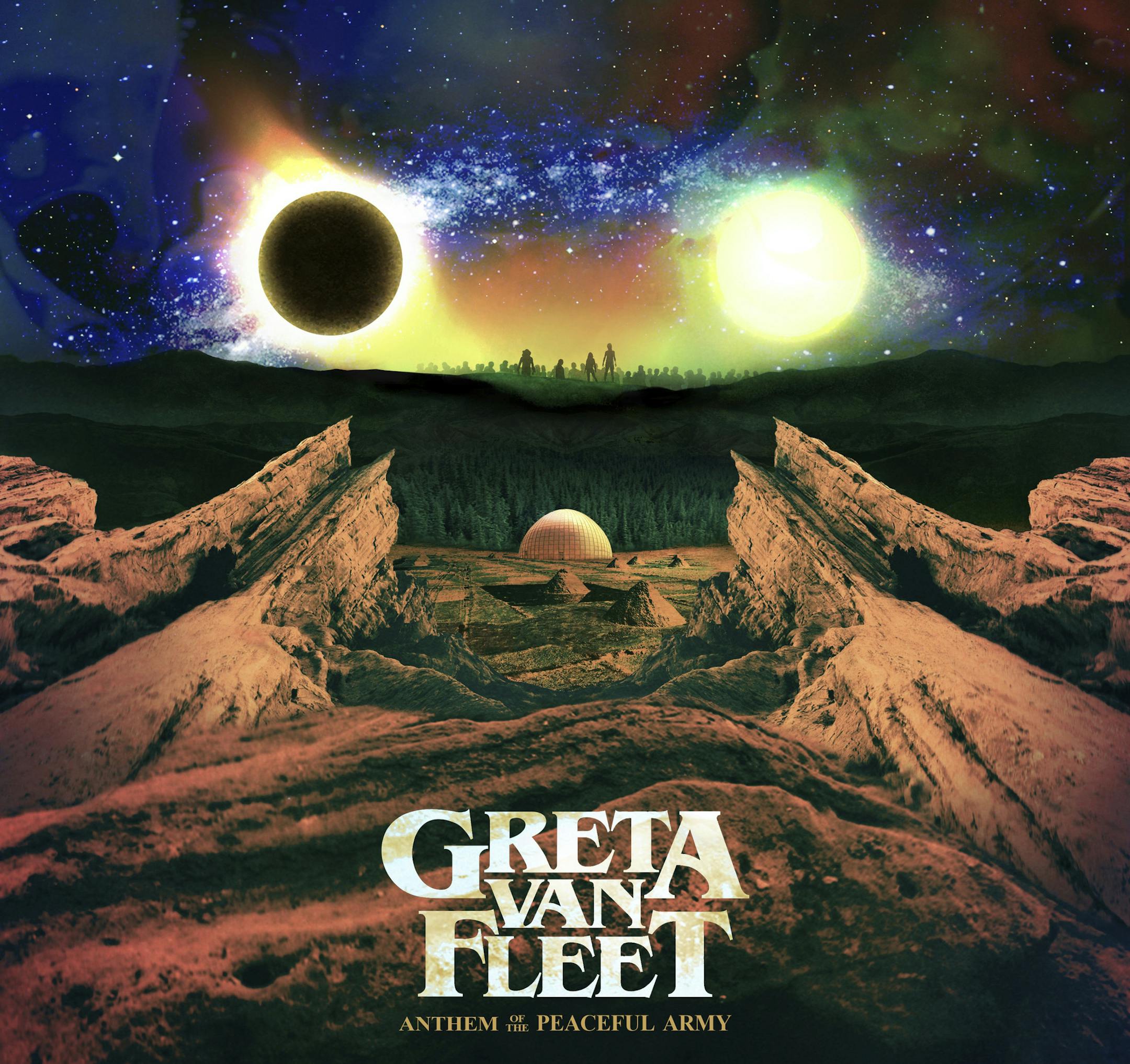 This cover image released by Lava/Republic shows "Anthem Of The Peaceful Army," a release by Greta Van Fleet. (Lava/Republic via AP)