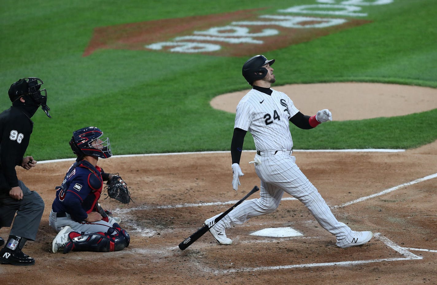 The Chicago White Sox' Yasmani Grandal hits a three-run home run in the second inning against the Minnesota Twins at Guaranteed Rate Field in Chicago on Tuesday, May 11, 2021. (Chris Sweda/Chicago Tribune/TNS) ORG XMIT: 16108823W