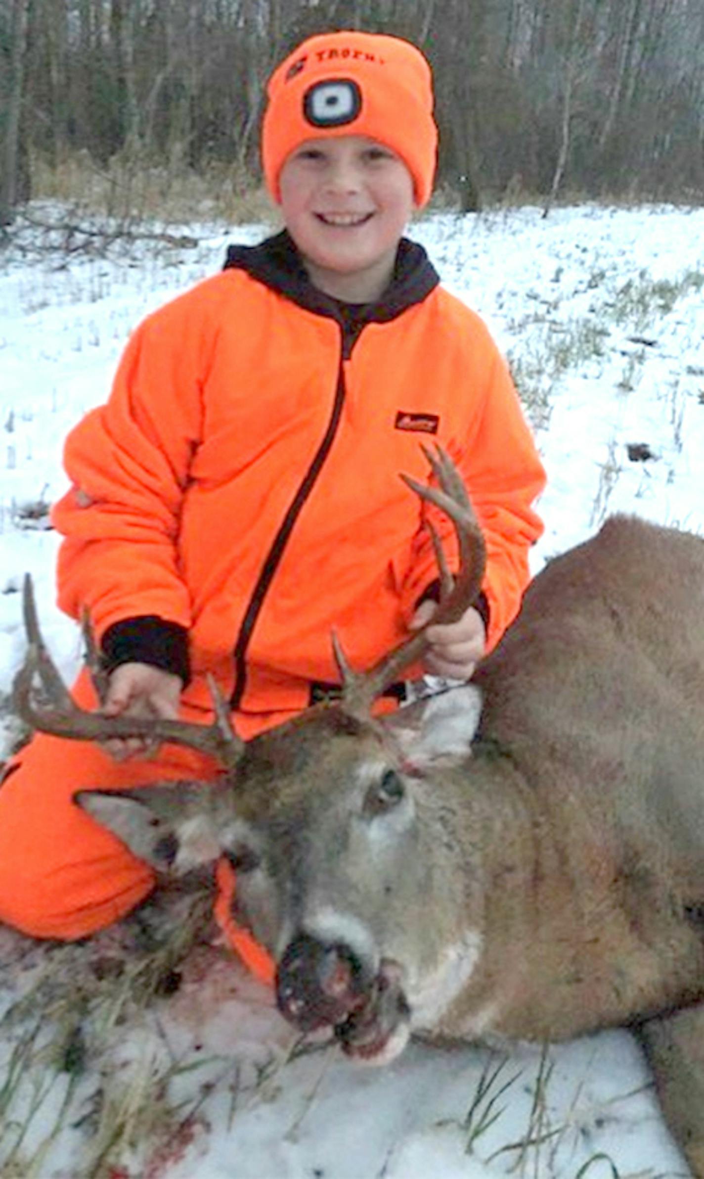 Hudson Fritz, 10, of Lakeville, watched in amazement as this 10-point buck charged into a field where a spike buck and several does were standing. From a distance of 100 yards at 4 p.m. Saturday, he fired and connected to harvest the first deer of his lifetime. Hudson was with his family at his uncle Mike Grant's place near Battle Lake. The gun he shot belongs to his great-grandfather, Bud Grant.