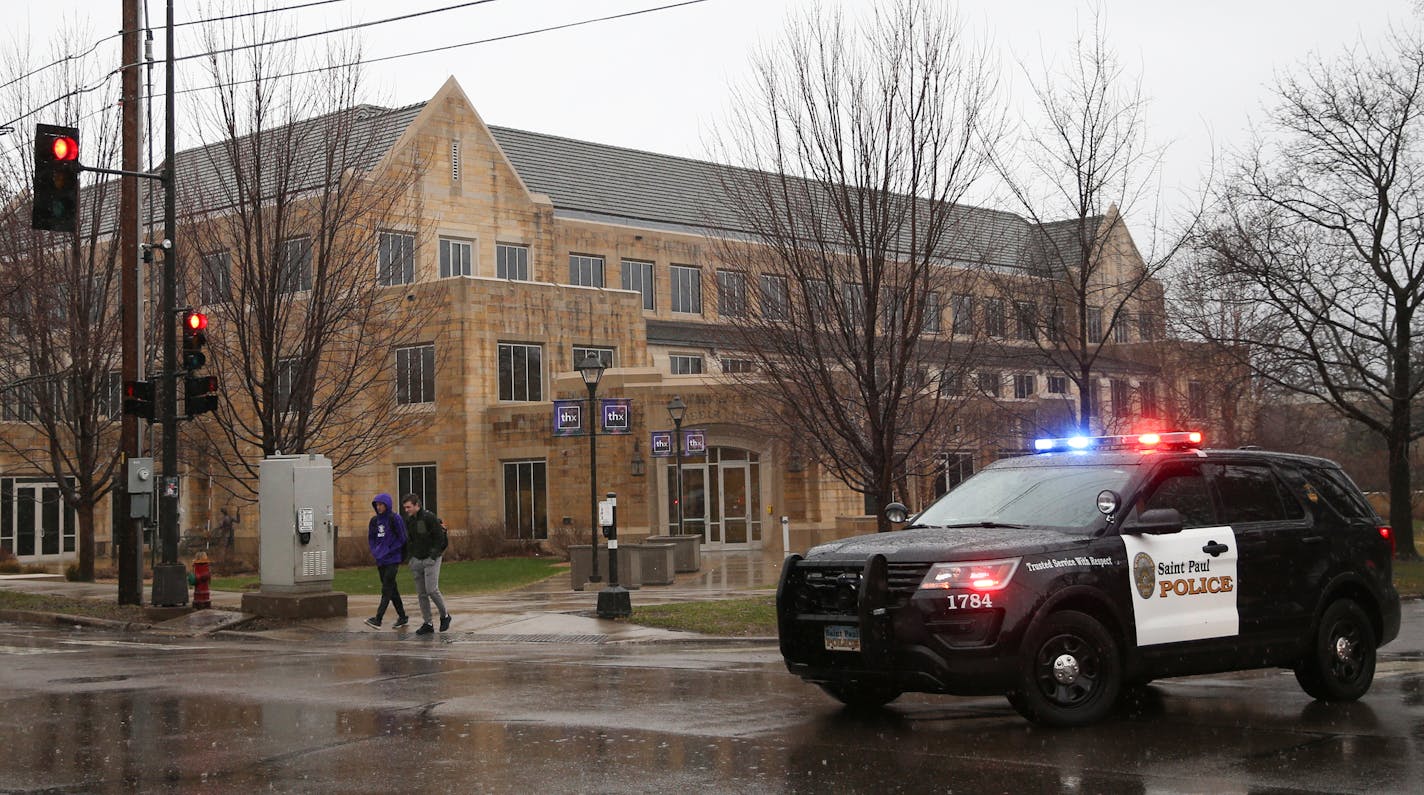 A bomb threat disrupted classes and eventually closed campus at the University of St. Thomas in St. Paul, Minn. on Wednesday, April 17, 2019. ] Shari L. Gross &#x2022; shari.gross@startribune.com A bomb threat disrupted classes and eventually closed campus at the University of St. Thomas in St. Paul, Minn. on Wednesday, April 17, 2019.