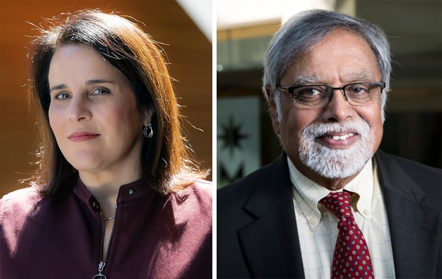 Headshots of Joan Gabel and Devinder Malhotra.