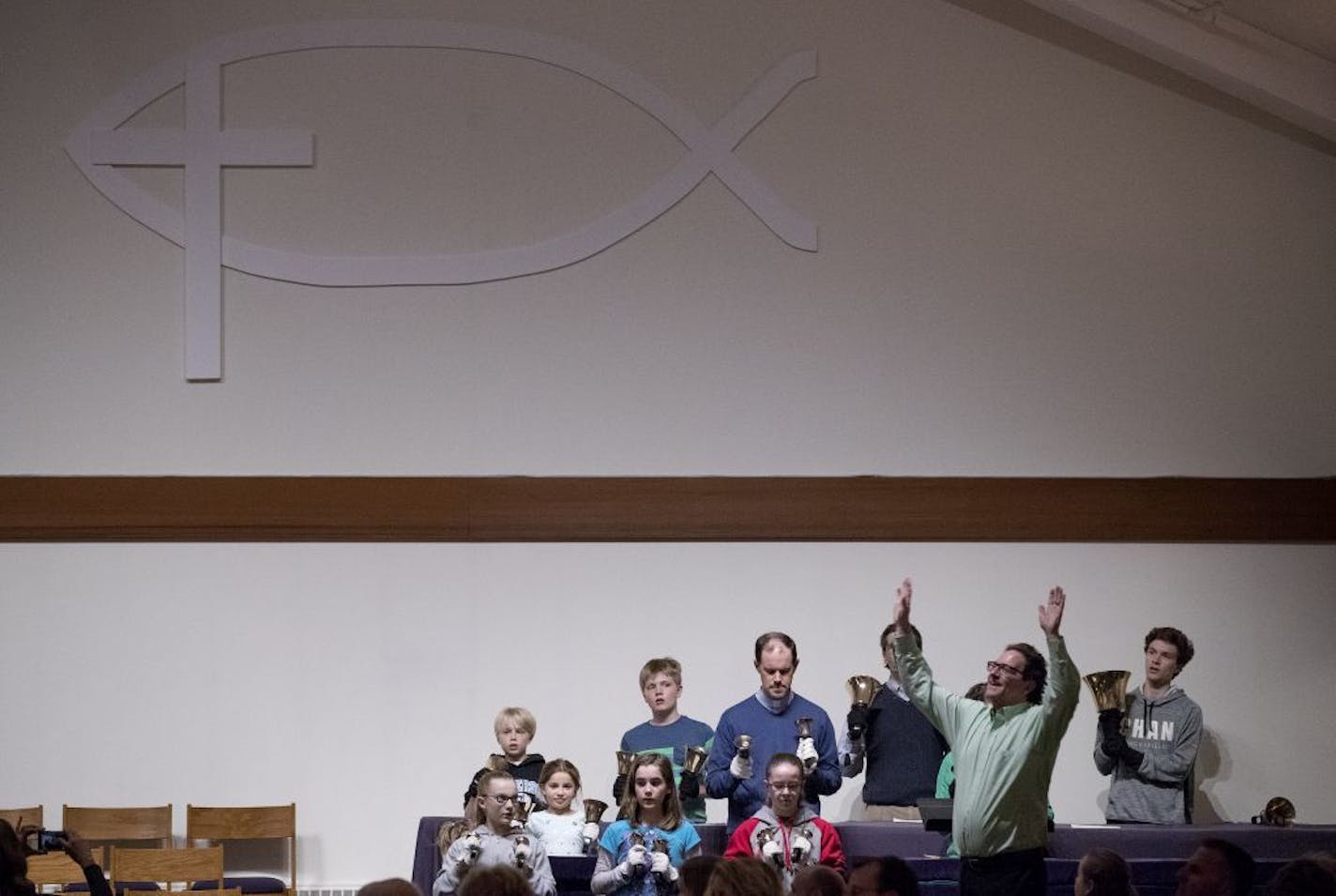 The choir sang during at Transfiguration Lutheran Church in Bloomington during a Wednesday evening service.