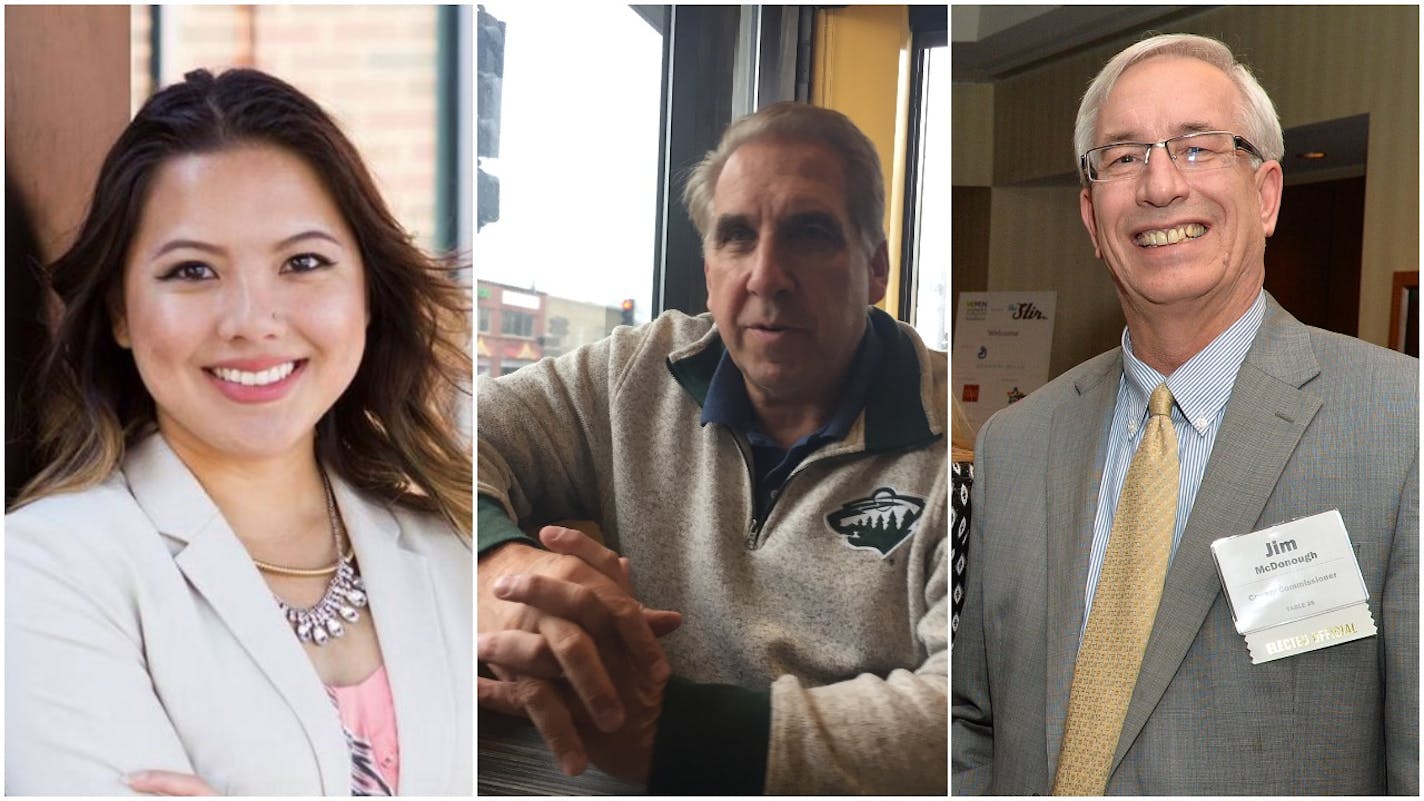 (Left to right) Nelsie Yang (a candidate for the City Council's Sixth Ward seat), Ramsey County Sheriff Bob Fletcher, and Ramsey County Commissioner Jim McDonough all chipped in to help.