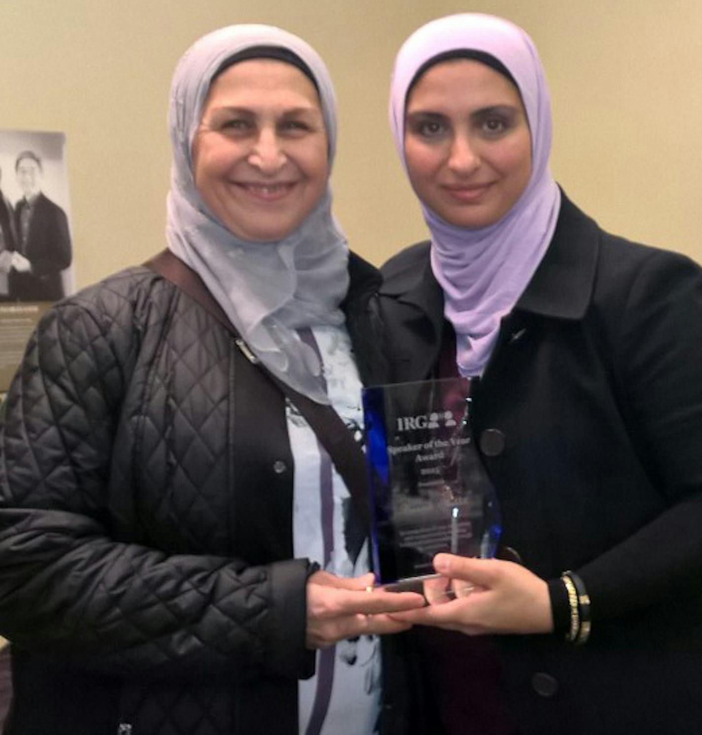 Hanadi Chehabeddine and her beaming mother, Hosn Daaboul, at a recent &#xec;Building Bridges&#xee; Awards Ceremony. Provided photo