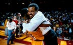 January 27, 1989 Gophers coach Clem Haskins gleefully embraced Willie Burton, who paced the upset with 20 points and 13 rebounds. Brian Peterson, Minn