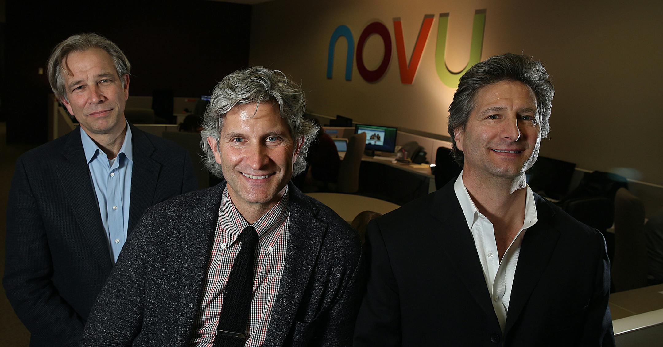 Minneapolis company, NOVU, has created a web-based interactive program that can help people stop smoking, eat better and many other things. Fairview Hospital recently added it for their patients. The company is three years old but is on the cusp of big growth in a competitive market. NOVU was founded by and Jim Wicka (left, EVP Corporate Development), Tom Wicka (middle, CEO) and John Wicka (EVP of Product). ] JIM GEHRZ ï jgehrz@startribune.com / St. Louis Park, MN / March 21, 2014 / 3:30:00