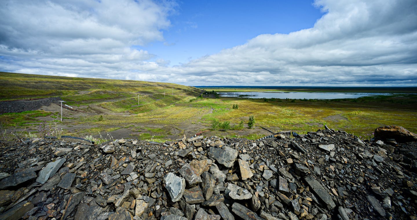 Once work begins at PolyMet mine near Hoyt Lakes, Minnesota, this tailings basin will be put back into use. Tailings, rock that does not contain ore is pumped in a a slurry mixture and deposited in the tailings basin. Water will be recycled and reused. ] GLEN STUBBE &#x2022; glen.stubbe@startribune.com Wednesday, August 20, 2014 EDS, this is the one vantage point PolyMet allows visitors.FOR USE WITH ANY APPROPRIATE STORY