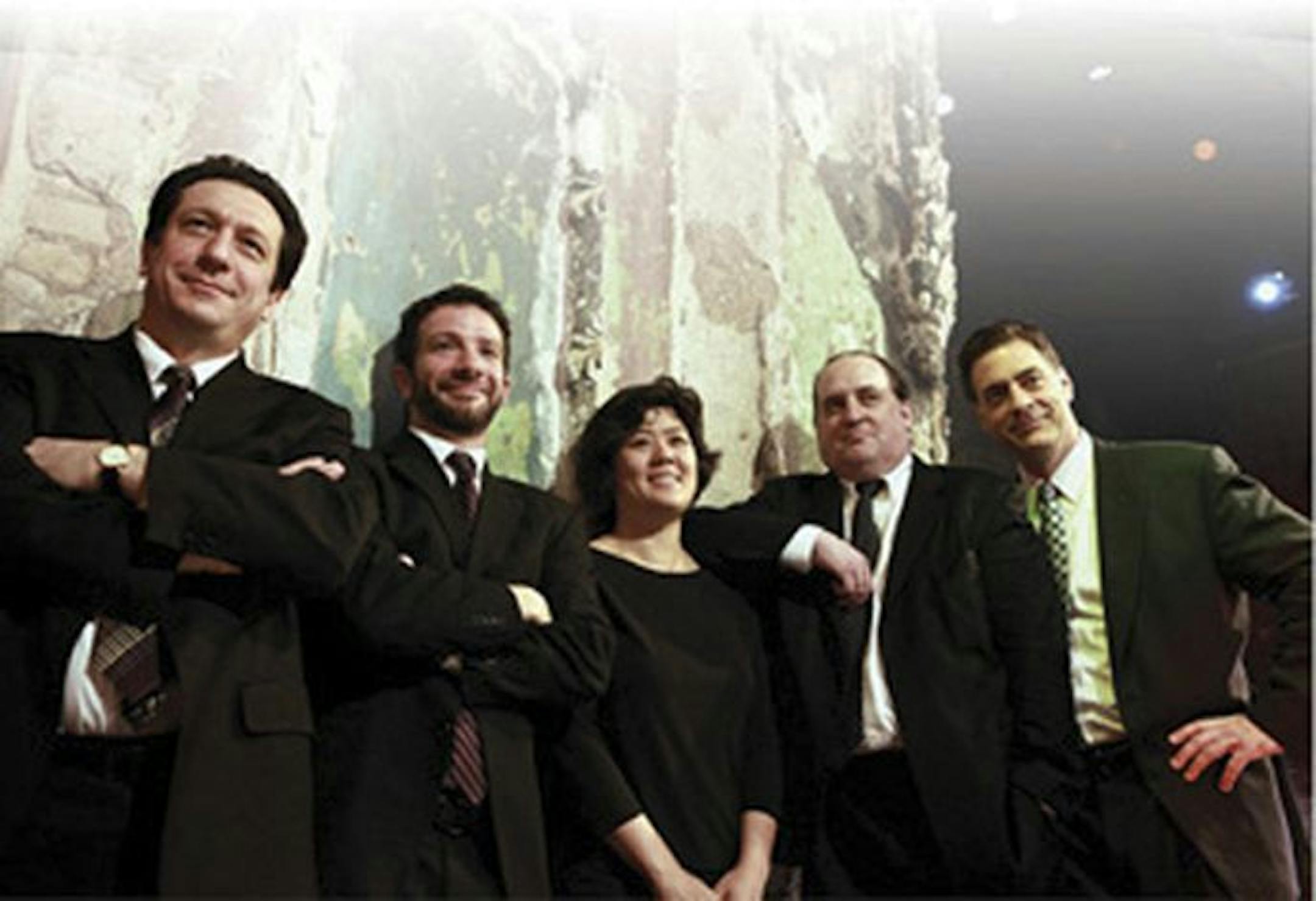Accordo, from left: Ruggero Allifranchini, Steven Copes, Maiya Papach, Ronald Thomas and Anthony Ross. Ruggero Allifranchini, and Anthony Ross are performing with three substitutions.