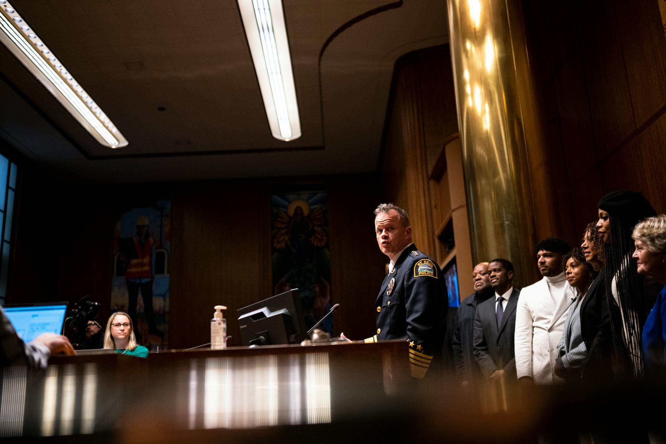 Newly sworn-in St. Paul Police Chief Axel Henry speaks to the city council after they unanimously voted to confirm Henry Wednesday, Nov. 16, 2022 at St. Paul City Hall in St. Paul, Minn..