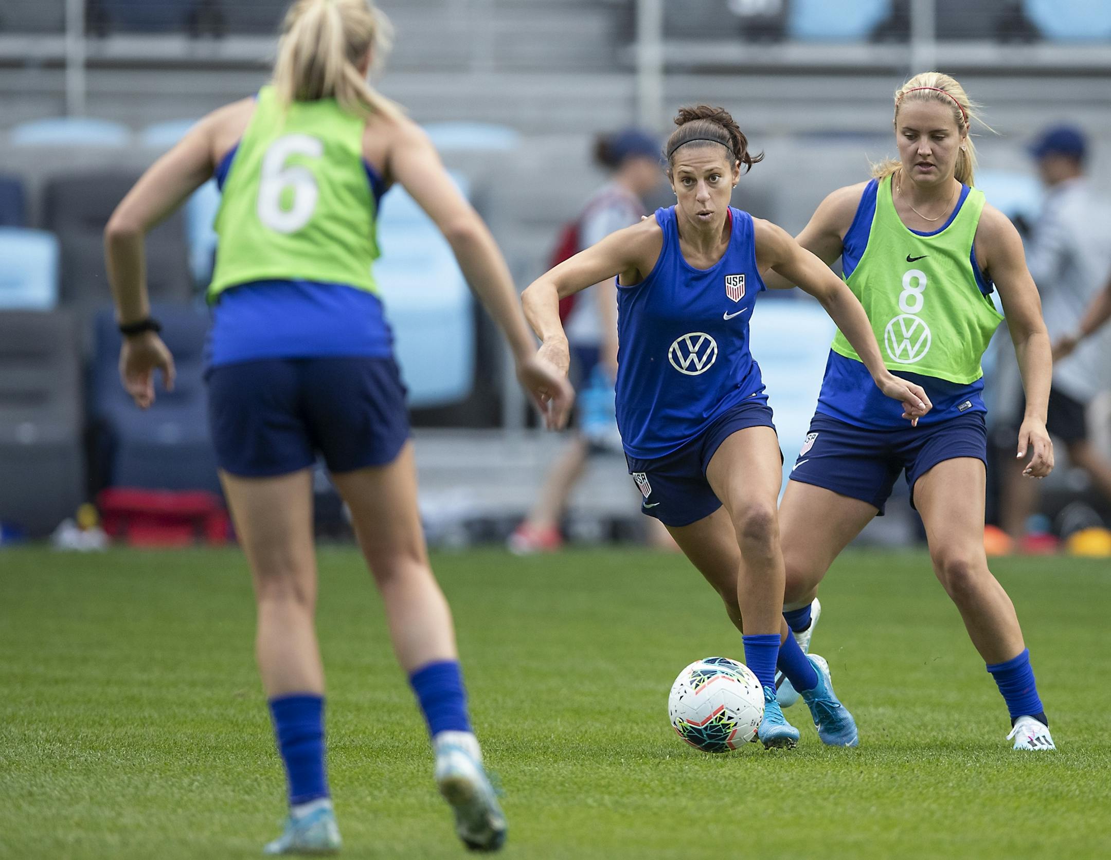 U.S. women's national team midfielder Carli Lloyd practiced at Allianz Field, Monday, September 1, 2019 in St. Paul, MN. They will play a friendly game against Portugal on Tuesday.
