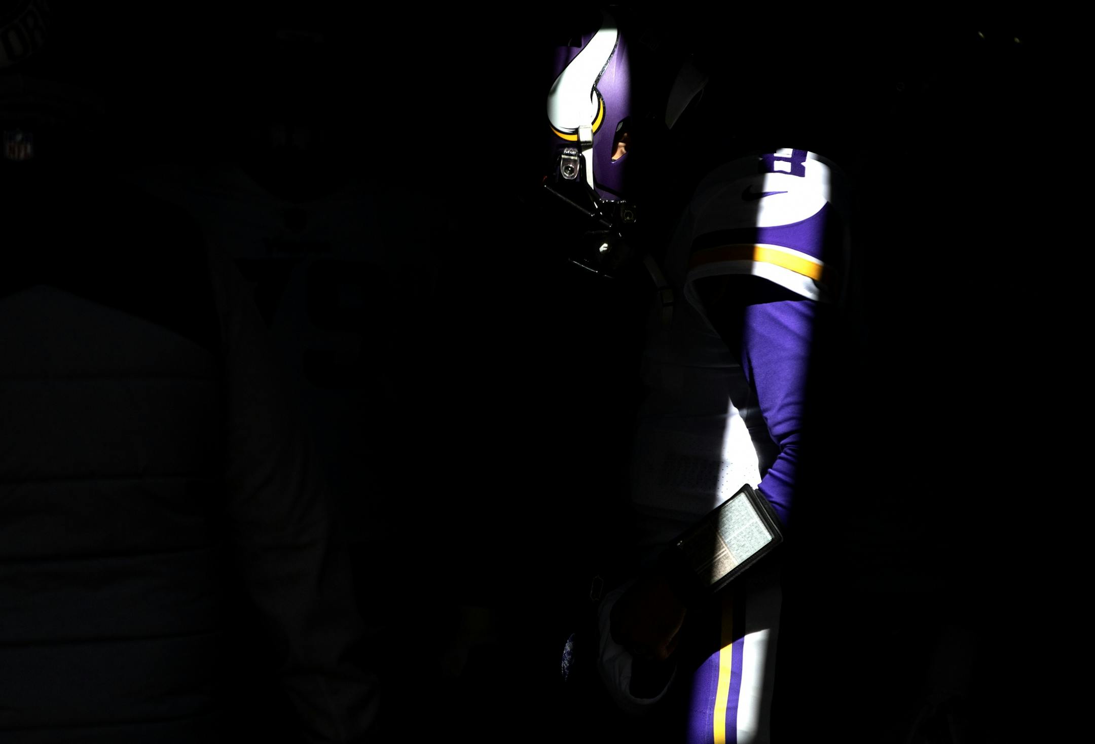 Minnesota Vikings quarterback Kirk Cousins waited in the tunnel to take the field before team introductions.