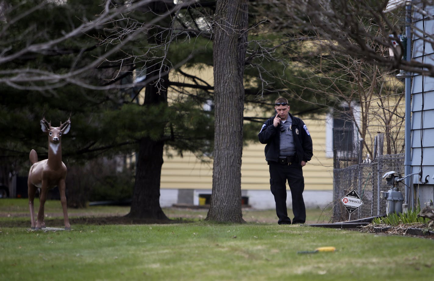 An ongoing dispute between neighbors over feeding deer erupted in gunfire Monday night in New Brighton. One man is dead, another victim is hospitalizeaNew Brighton police officer walks in the yard of the victim Tuesday, May 6, In New Brighton, MN.](DAVID JOLES/STARTRIBUNE) djoles@startribune An ongoing dispute between neighbors over feeding deer erupted in gunfire Monday night in New Brighton. One man is dead, another victim is hospitalized. Suspect, 57, turned himself into police.