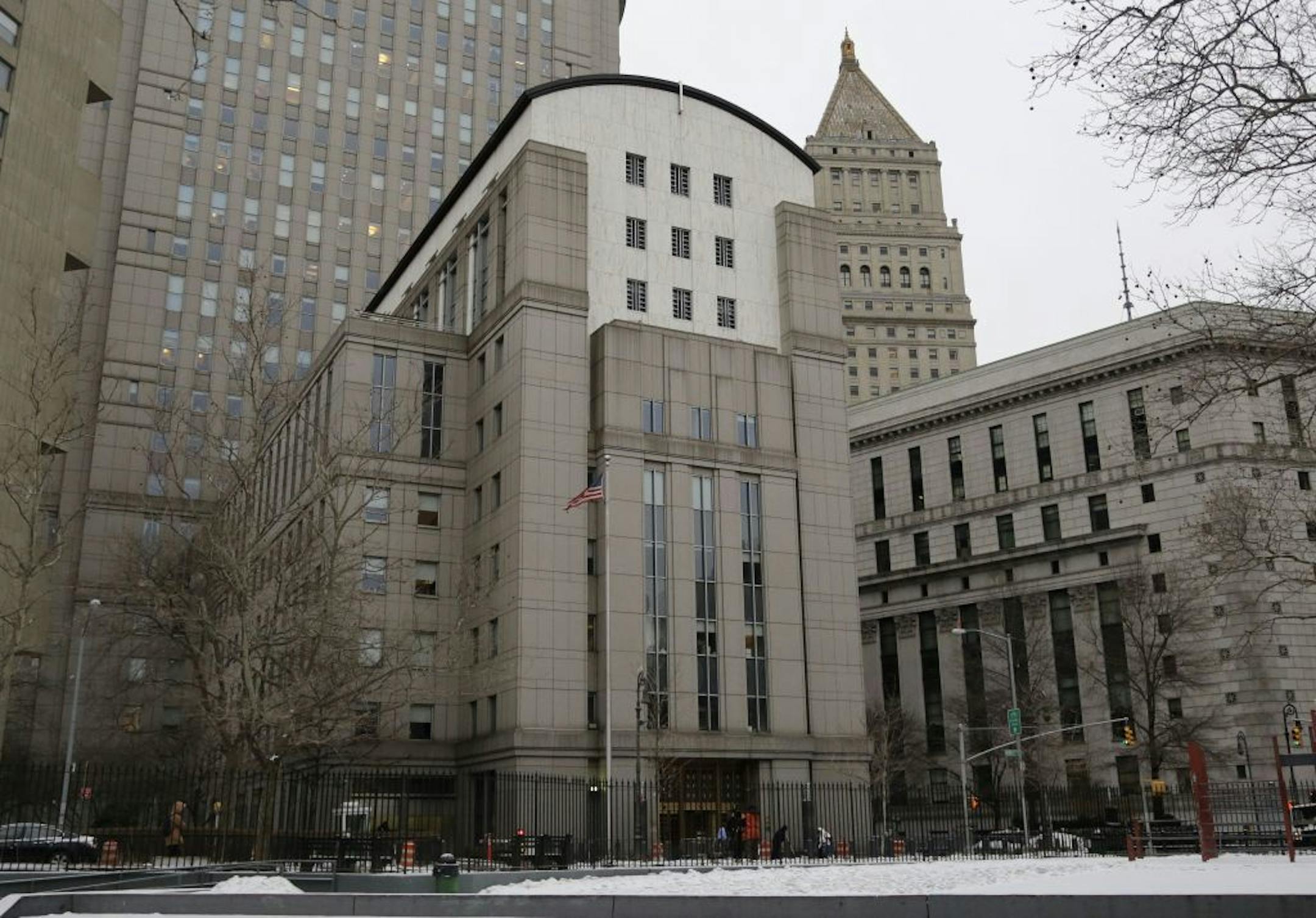 The Daniel Patrick Moynihan federal courthouse, center, is the site of the trial for Sulaiman Abu Ghaith, Monday, March 3, 2014 in New York