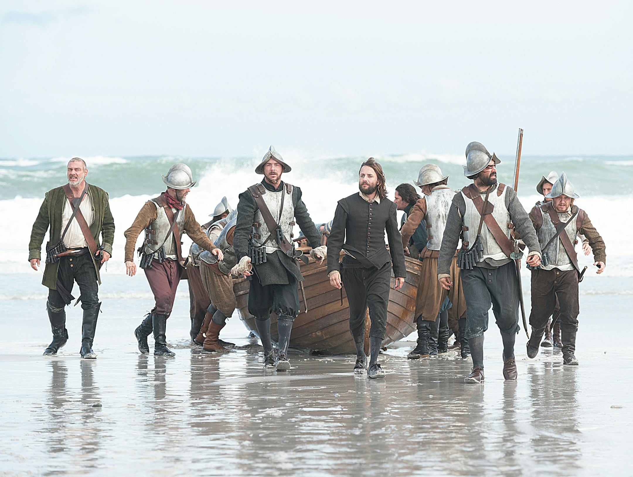 Vincent Kartheiser as William Bradford, center, in National Geographic Channelís two-night movie event ìSaints & Strangers,î premiering Nov. 22-23, 9/8c. William Bradford is the colonyís moral compass. He would eventually serve as long-time governor of Plymouth Colony. ??(photo credit: National Geographic Channels/David Bloomer) ORG XMIT: Sony Pictures