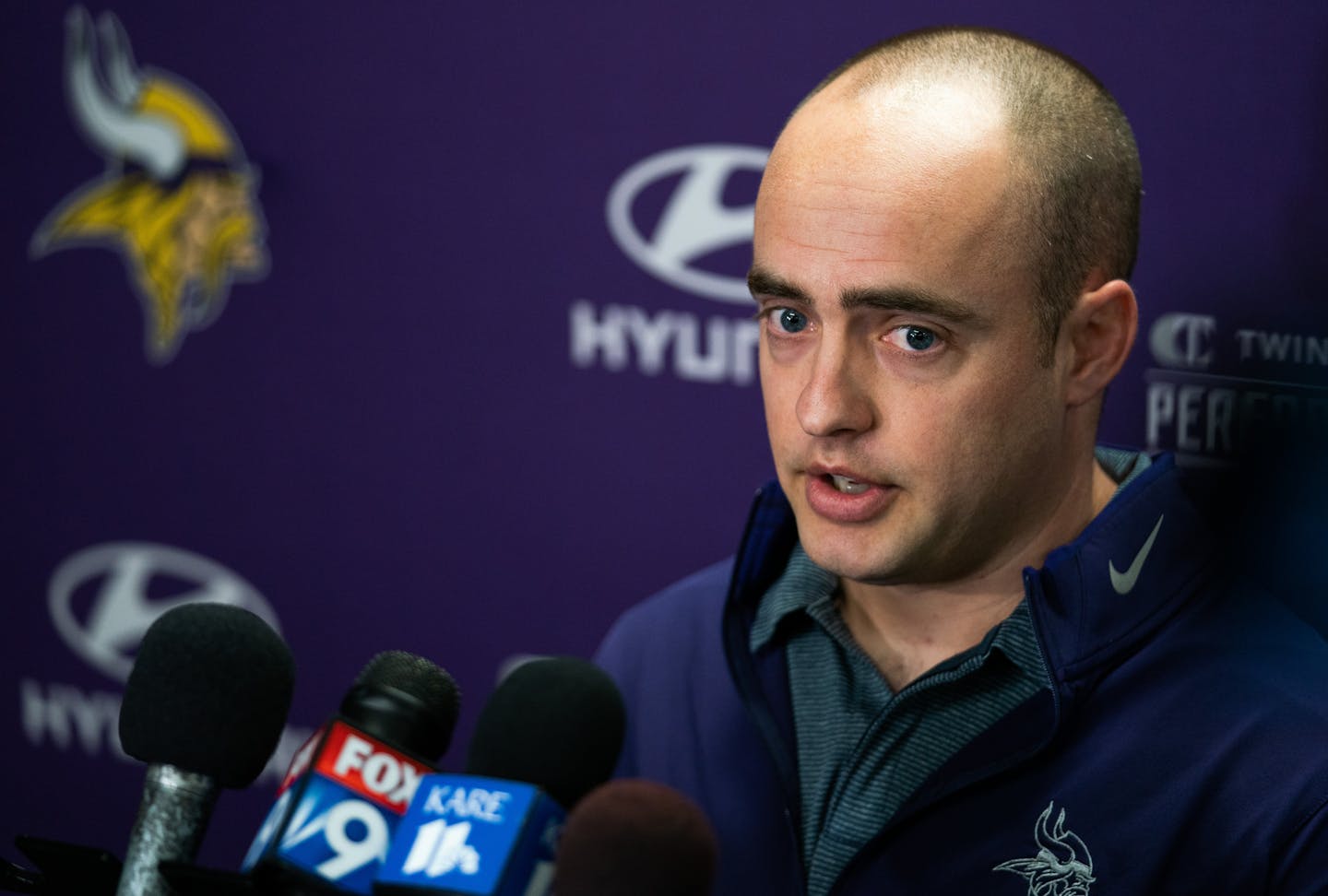 Wide receivers coach Drew Petzing previously served as the team's assistant wide receivers coach. ] MARK VANCLEAVE &#xa5; The Vikings introduced their coaches for the 2019 season at their Eagan headquarters Thursday, Feb. 21, 2019.