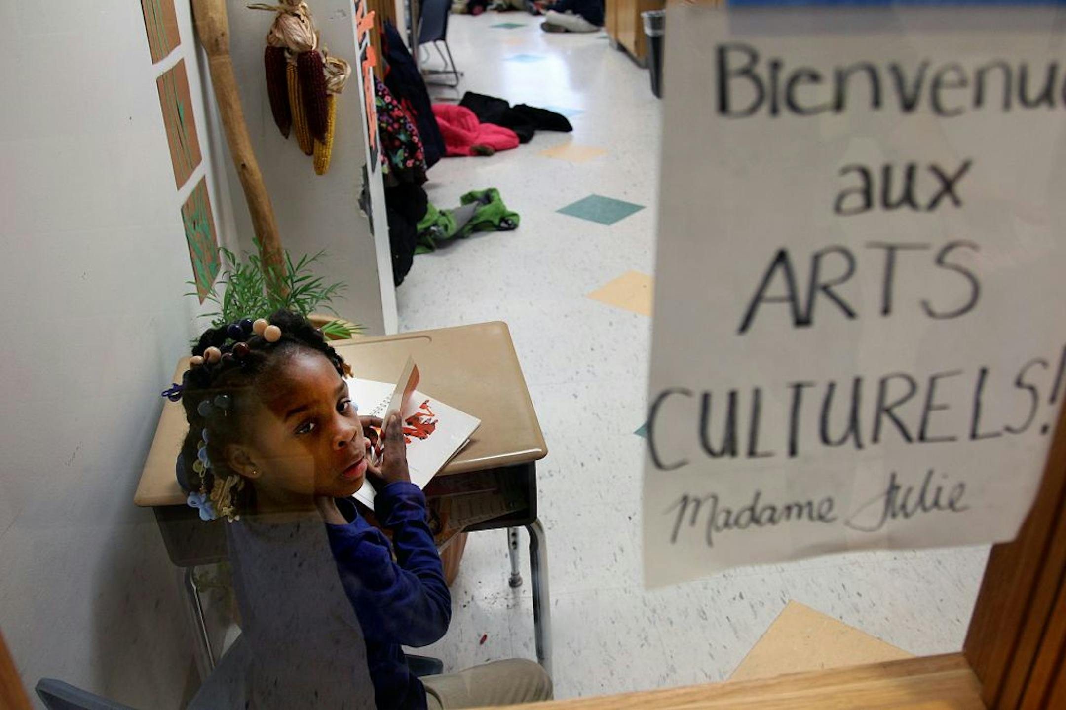 A first-grader read in Julie Young Walser's class this month at Pierre Bottineau, a new French immersion school in north Minneapolis.
