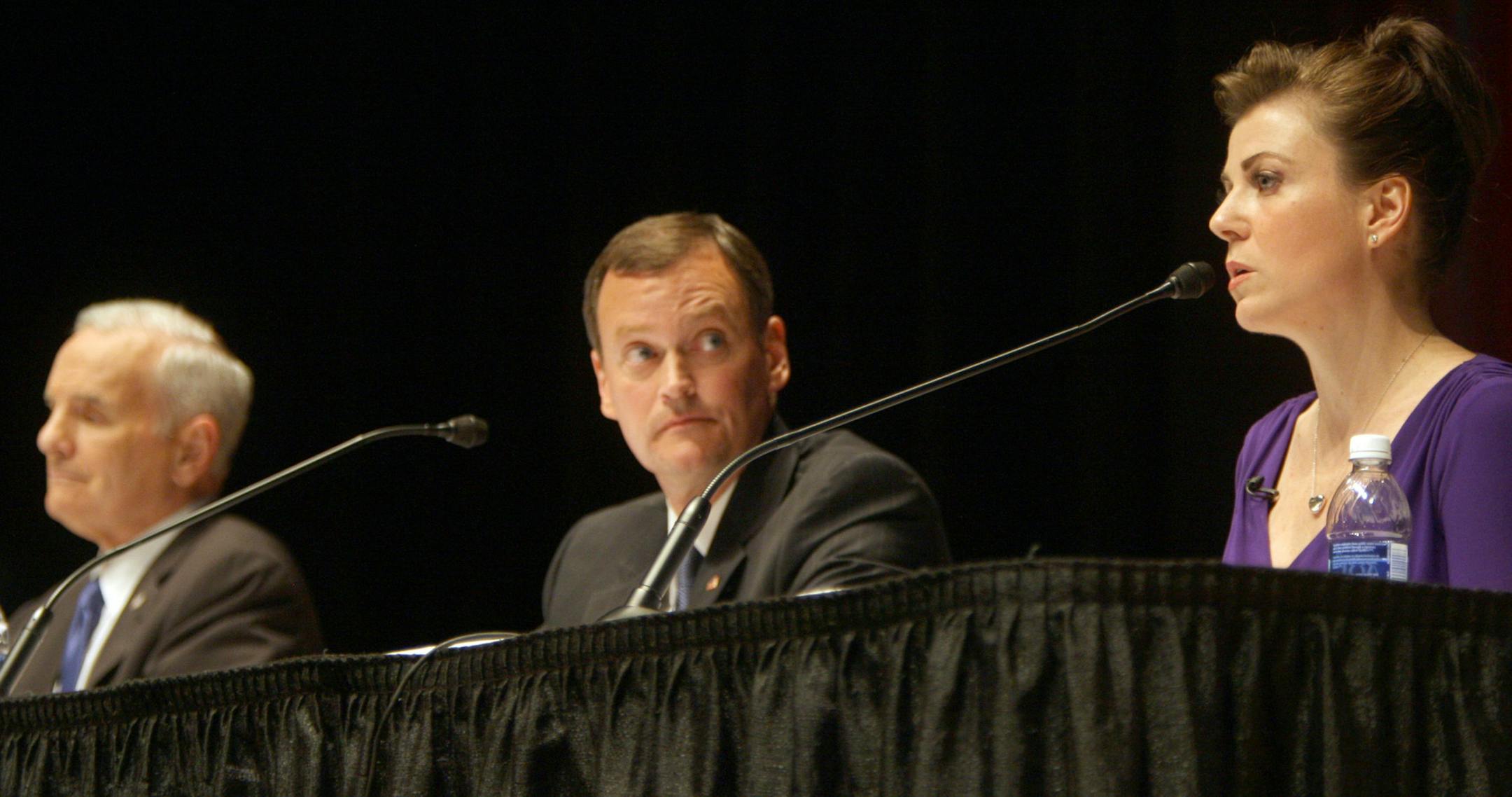 On Oct. 1, gubernatorial candidates Mark Dayton, Jeff Johnson and Hannah Nicollet participated in a Minnesota gubernatorial debate at the Mayo Civic Center in Rochester, Minn.