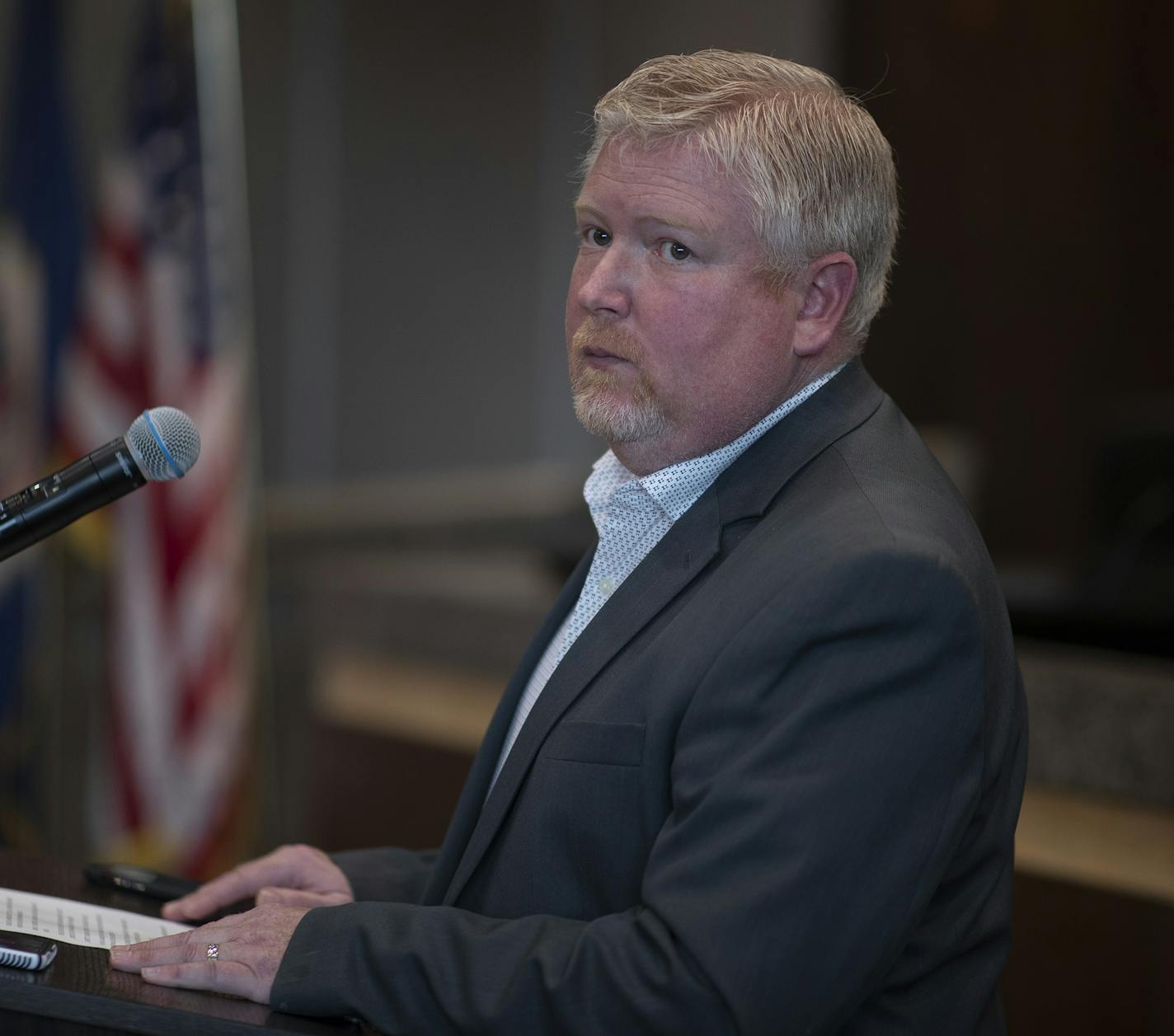 Peter Koerner Cottage Grover public safety director and Police Chef spoke about the officer involved shooting that happened Monday morning in the 7400 block of Hidden Valley Court South in Cottage Grove.] Jerry Holt &#x2022; Jerry.holt@startribune.com Monday Nov. 4, 2019. in Cottage Grove, MN. Jerry Holt