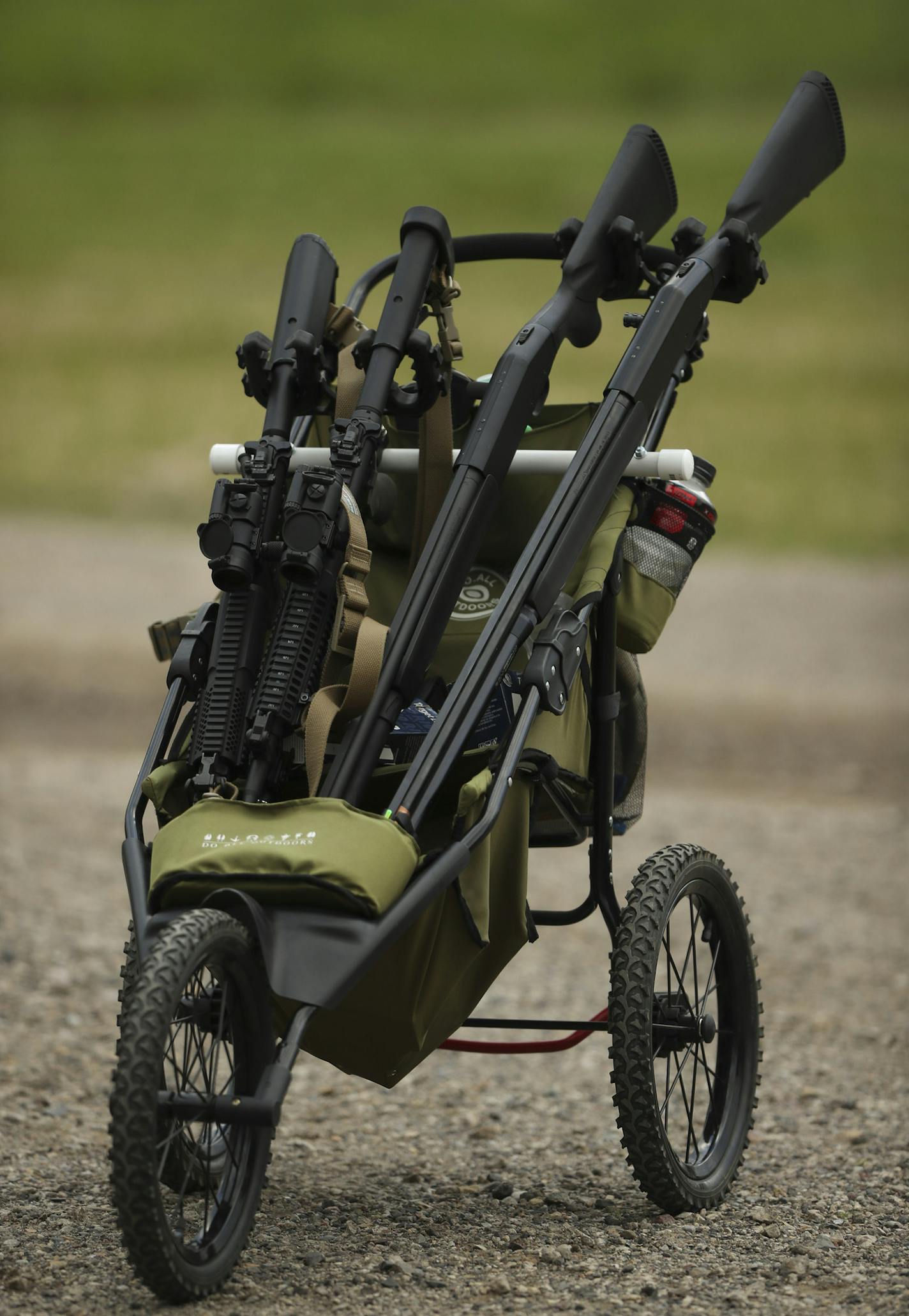 Repurposed jogging strollers are the 3-gun shooters&#x2019; toolbox of choice for hauling weapons.