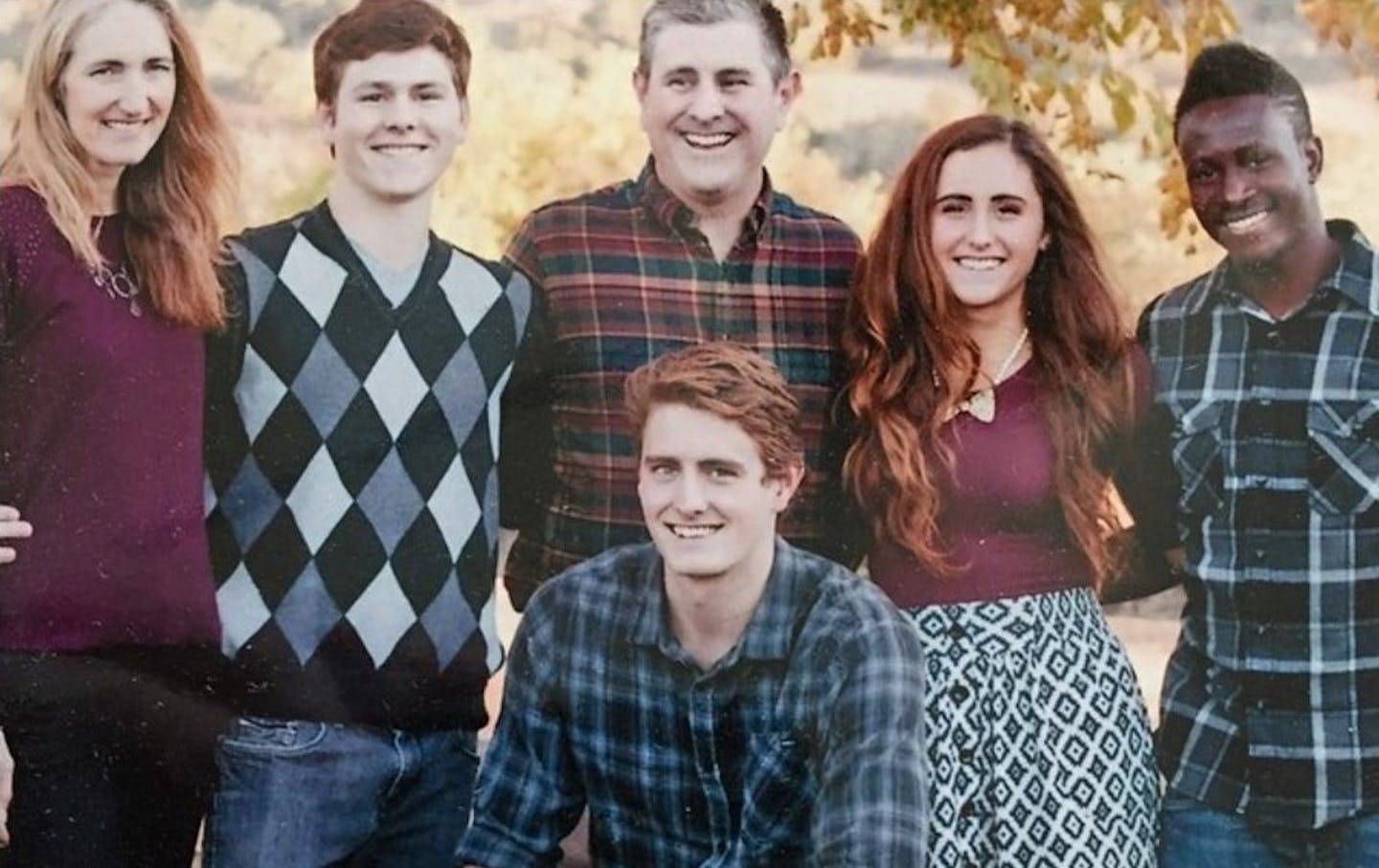 Thanksgiving 2015. From left to right: Helena Avery, Josiah Avery, Josh Avery (seated), Cris Avery, Savannah Avery and Abu Danladi. The Averys have been Abu's host family since he moved from Ghana to Solvang, Calif., in 2011. Taken by Barbara Porcher. Courtesy of Cris Avery's Instagram, averyfamily5plusabu.