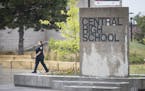 A security officer walked in front of Central High School after a lockdown ended on Monday, September 18, 2017, St. Paul, Minn.
