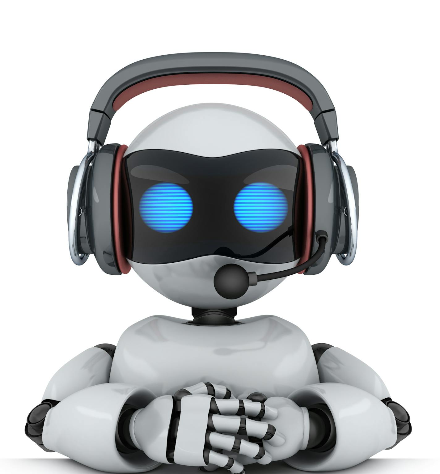 Technical support. Robot in headphone. 3d illustration