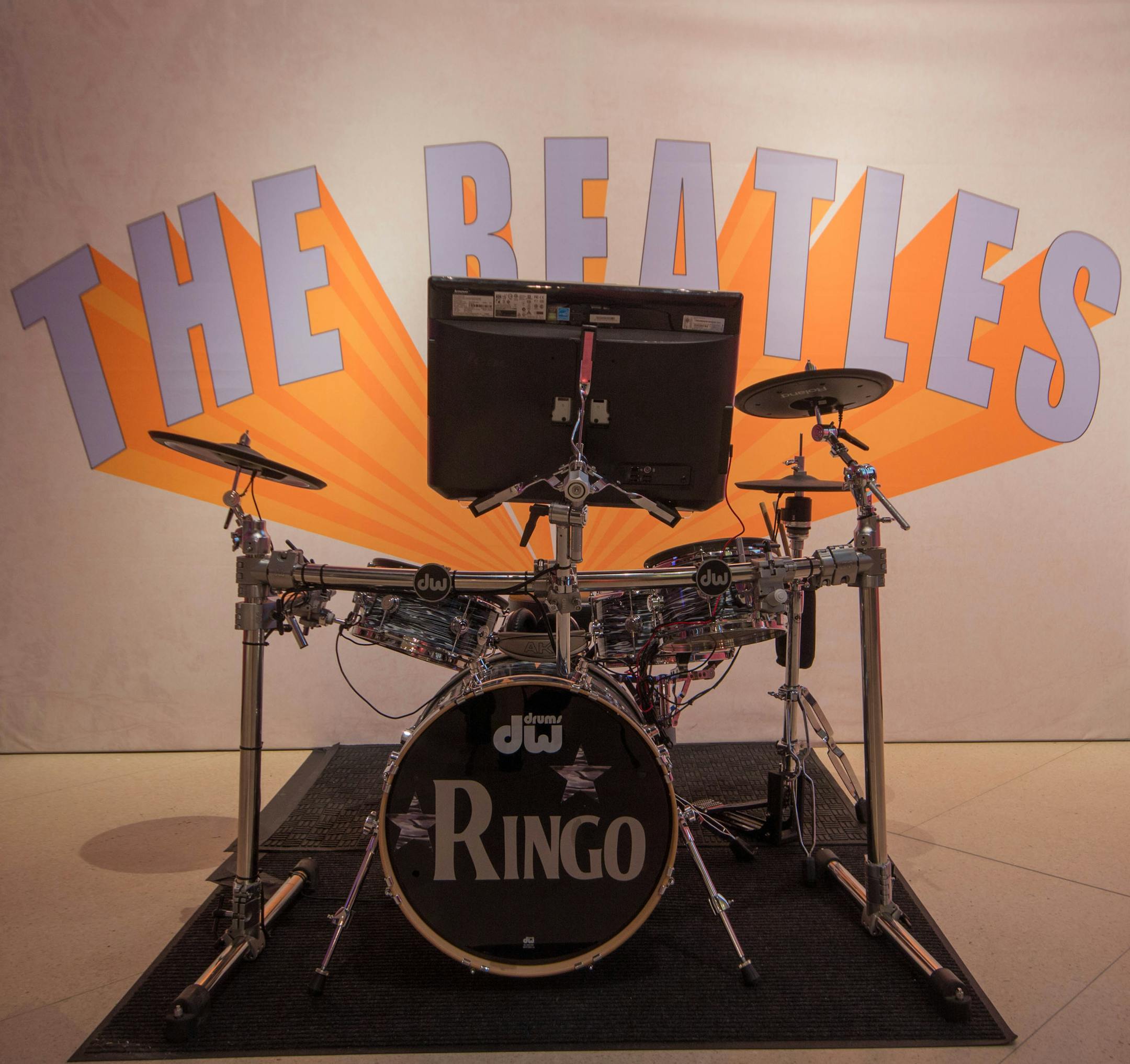 Ringo's drum kit is an interactive aspect of the Beatles exhibit at the MOA. Photo credit is Jonathan Blanc/The New York Public Library