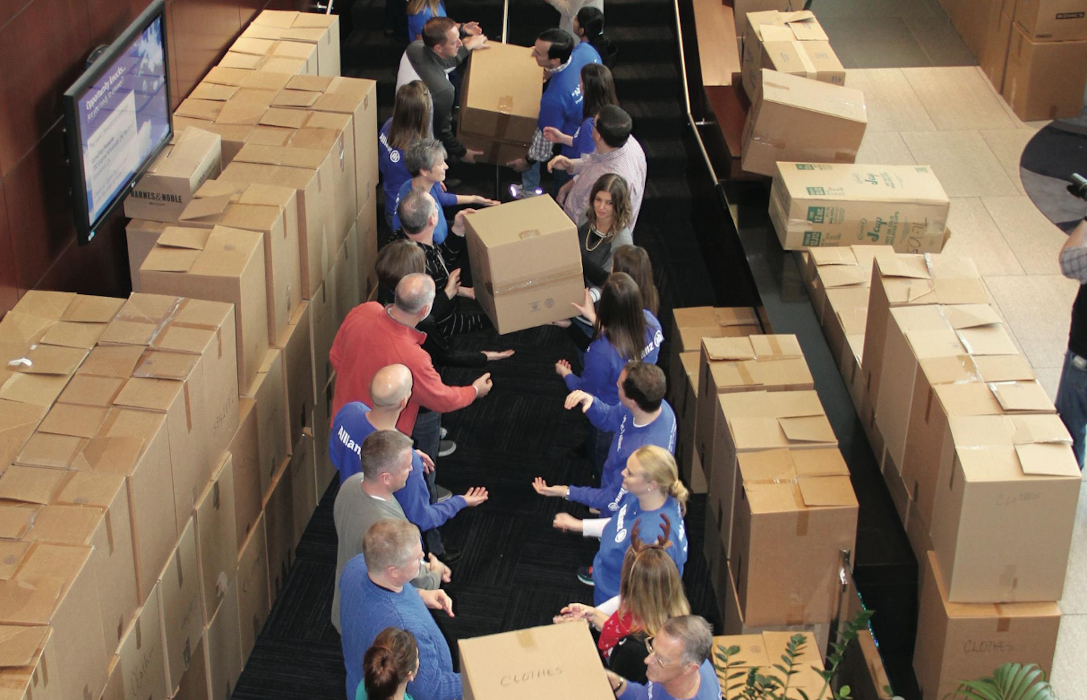 The Allianz Life Spirit of Giving Campaign is the company's annual food, clothing, money and toy drive that benefits People Responding In Social Ministry (PRISM), Second Harvest Heartland and Toys for Tots MN Foundation. Last year, Allianz Life employees donated more than 24,000 lbs, of food, more than 24,000 lbs. of clothes, more than 3,000 toys (including 98 bicycles and two adaptive bikes) and more than $113,000 to these nonprofit organizations. The attached picture shows Allianz Life employe